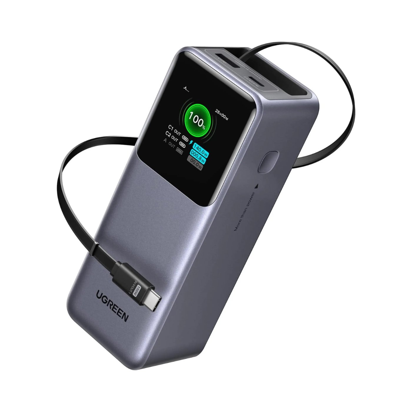 Ugreen Nexode powerbank 20 000 mAh 165 W med innebygd kabel