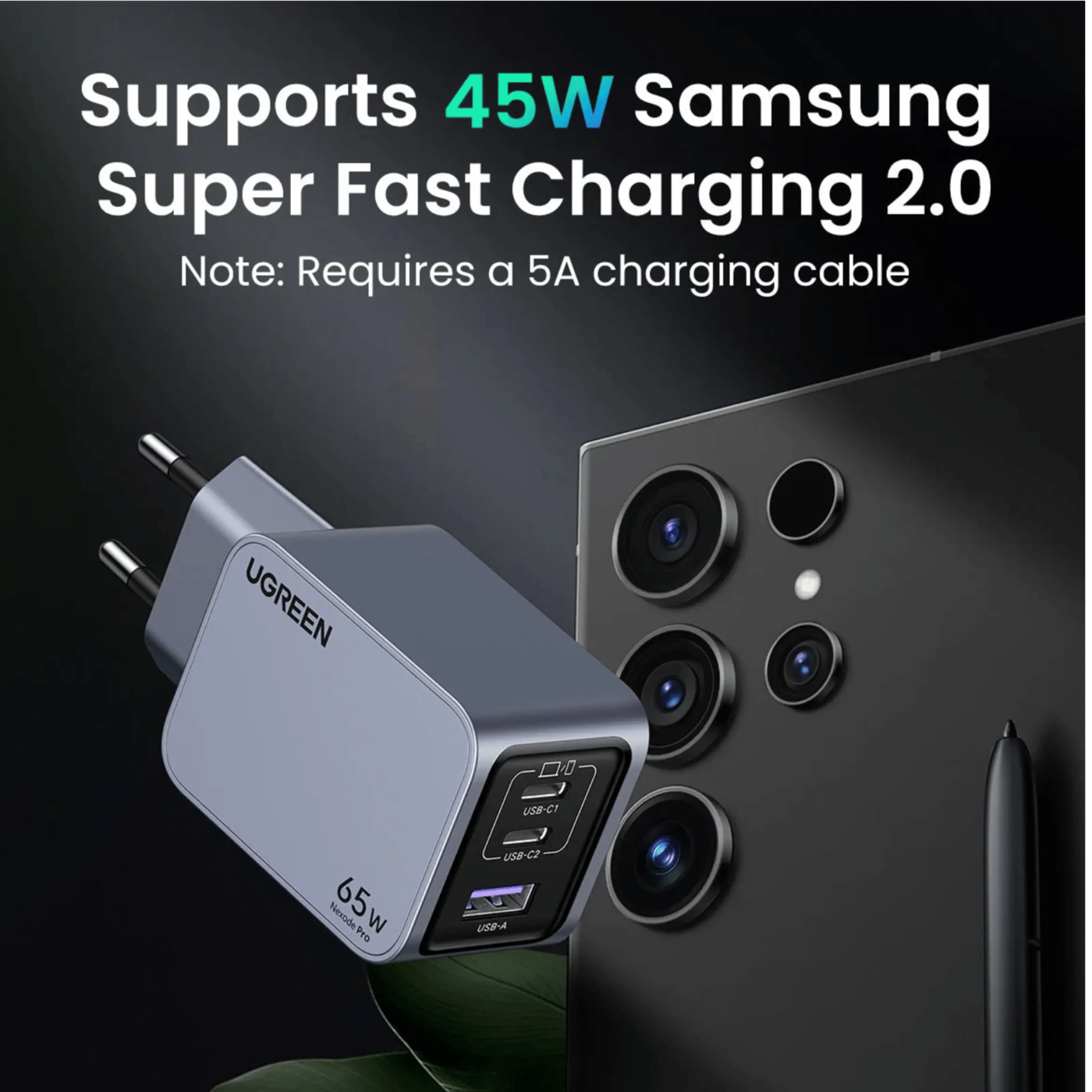 Ugreen Nexode Pro 65 W GaN-snabbladdare med 3 portar