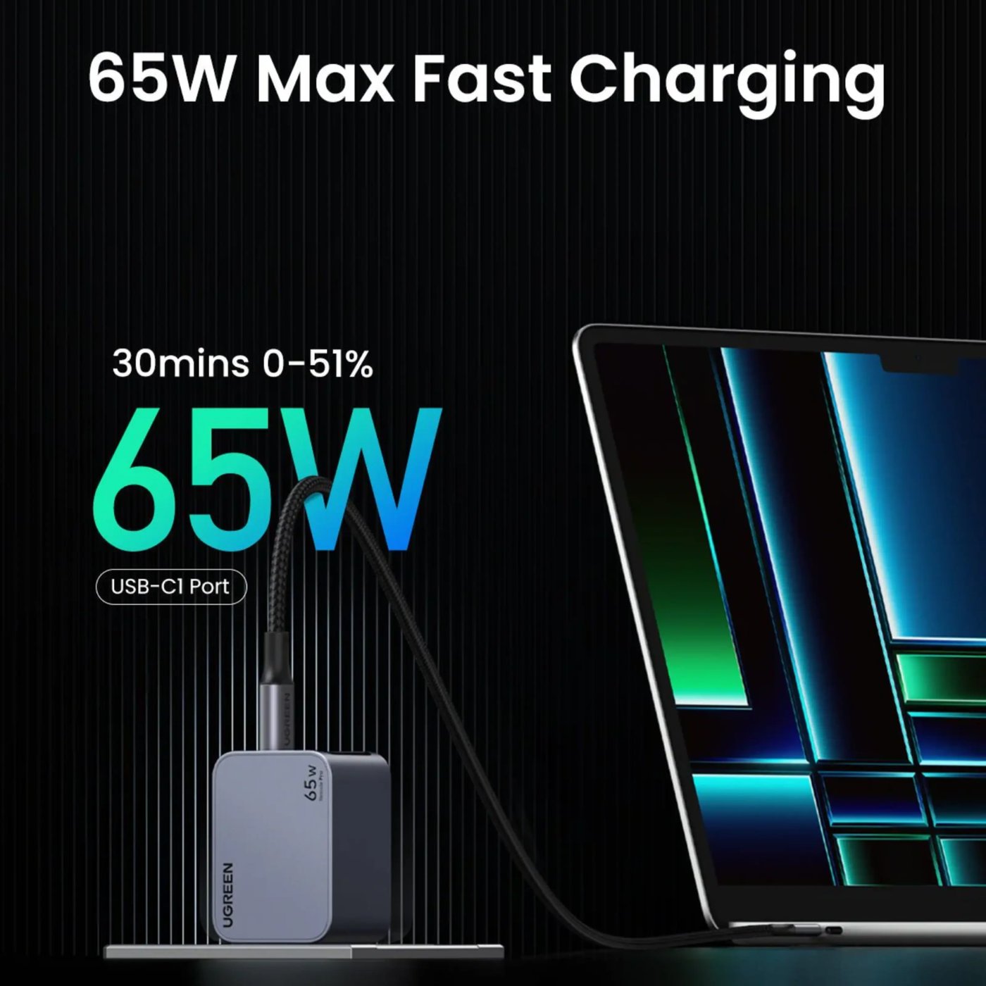 Ugreen Nexode Pro 65 W GaN-snabbladdare med 3 portar