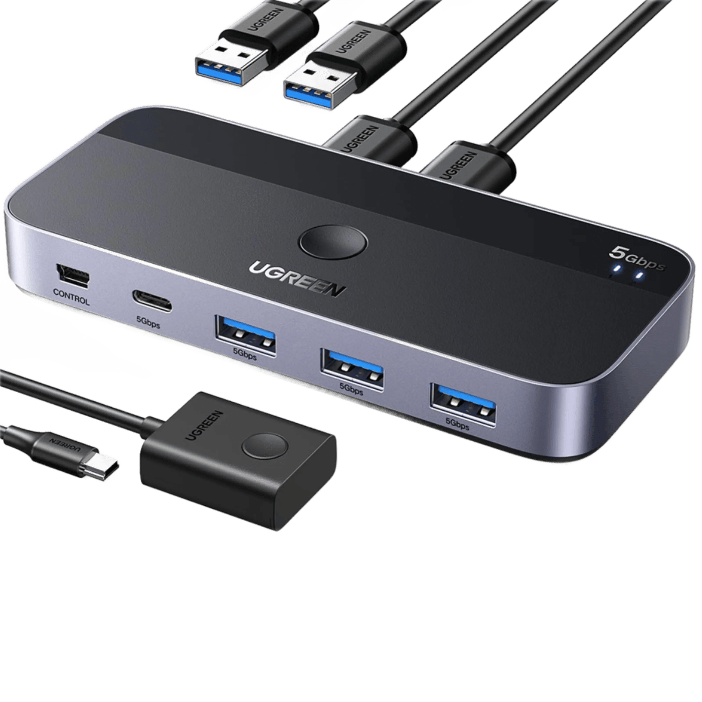 Ugreen USB 3.0-switch for deling av USB-enheter mellom to datamaskiner