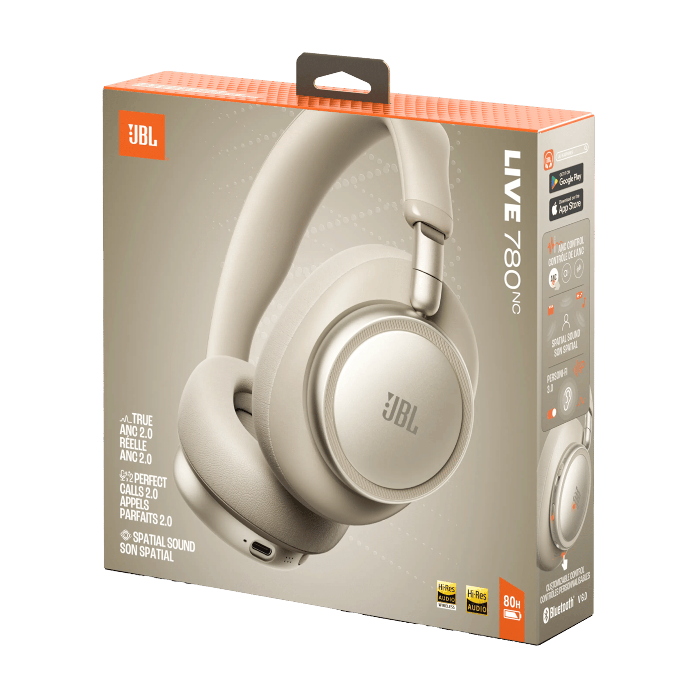 JBL Live 780NC trådløse over-ear-hodetelefoner Champagne