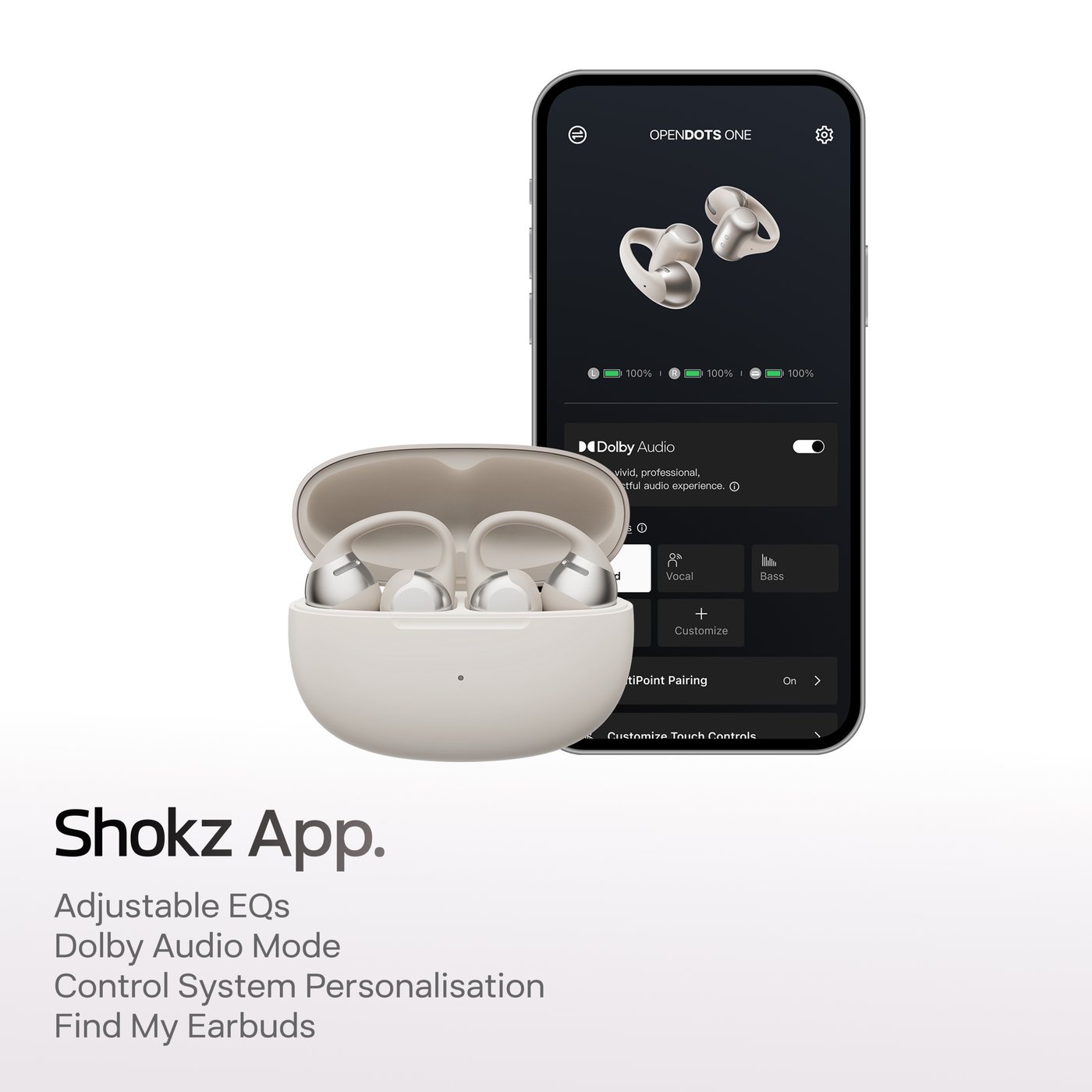 Shokz OpenDots One – trådløse åpne clip-on-hodetelefoner Grå