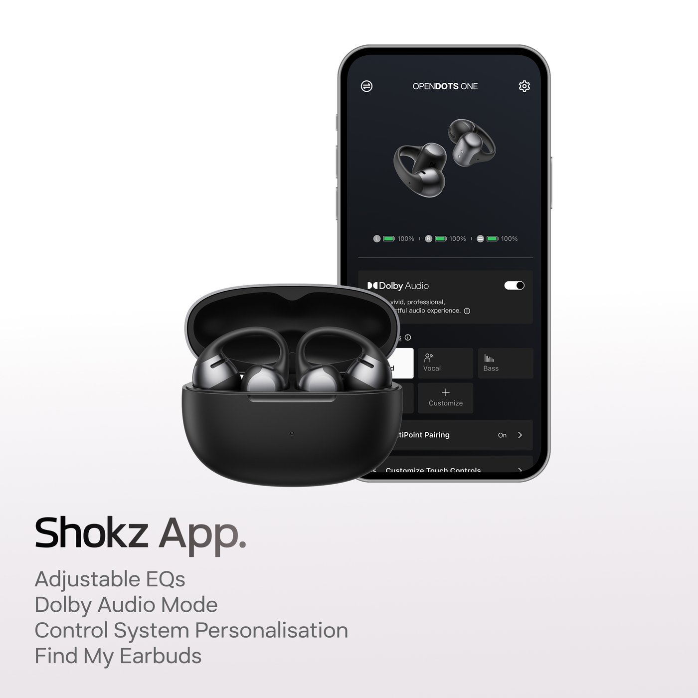 Shokz OpenDots One – trådløse åpne clip-on-hodetelefoner Svart