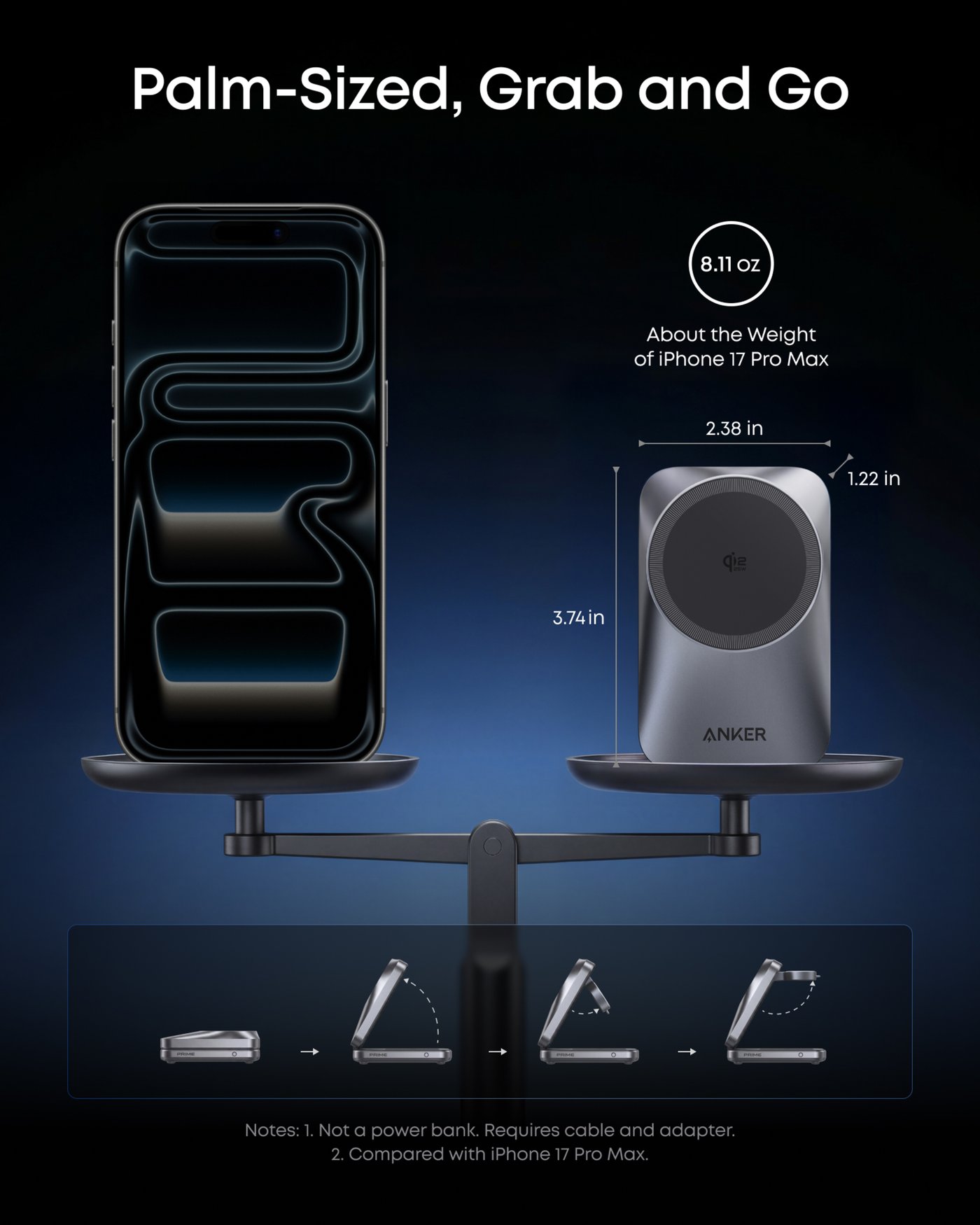 Anker Prime Foldable trådlös laddstation 3-i-1 MagGo Svart