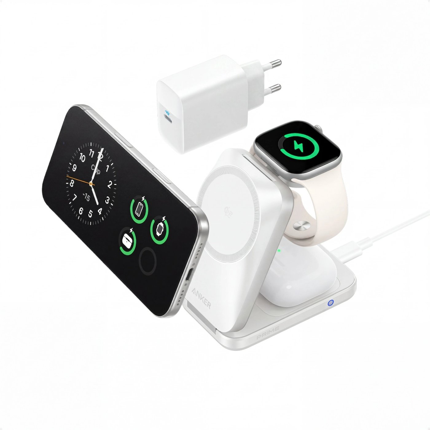 Anker Prime trådlös laddningsstation 3-i-1, MagGo, AirCool, vikbar Silver