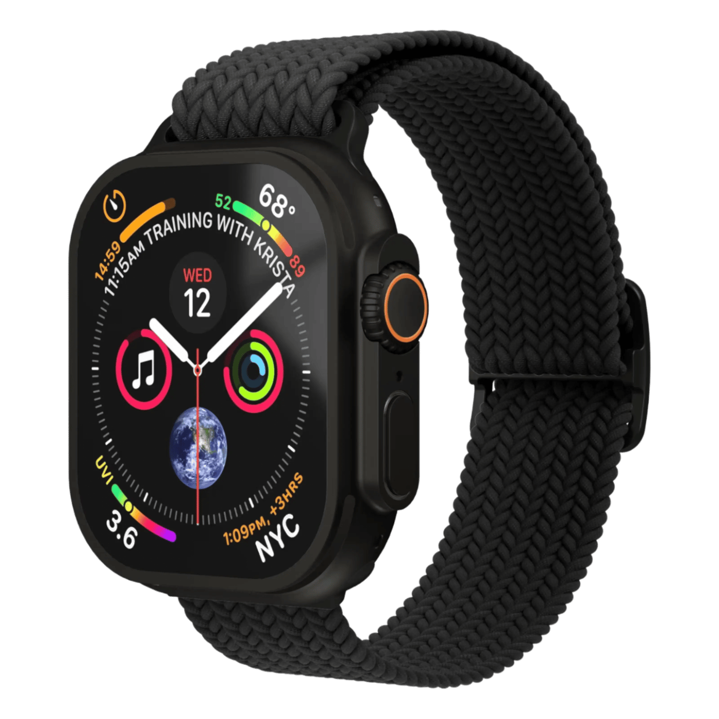 Vonmählen Woven Loop flätat armband till Apple Watch 44/45/46/49 mm All Black