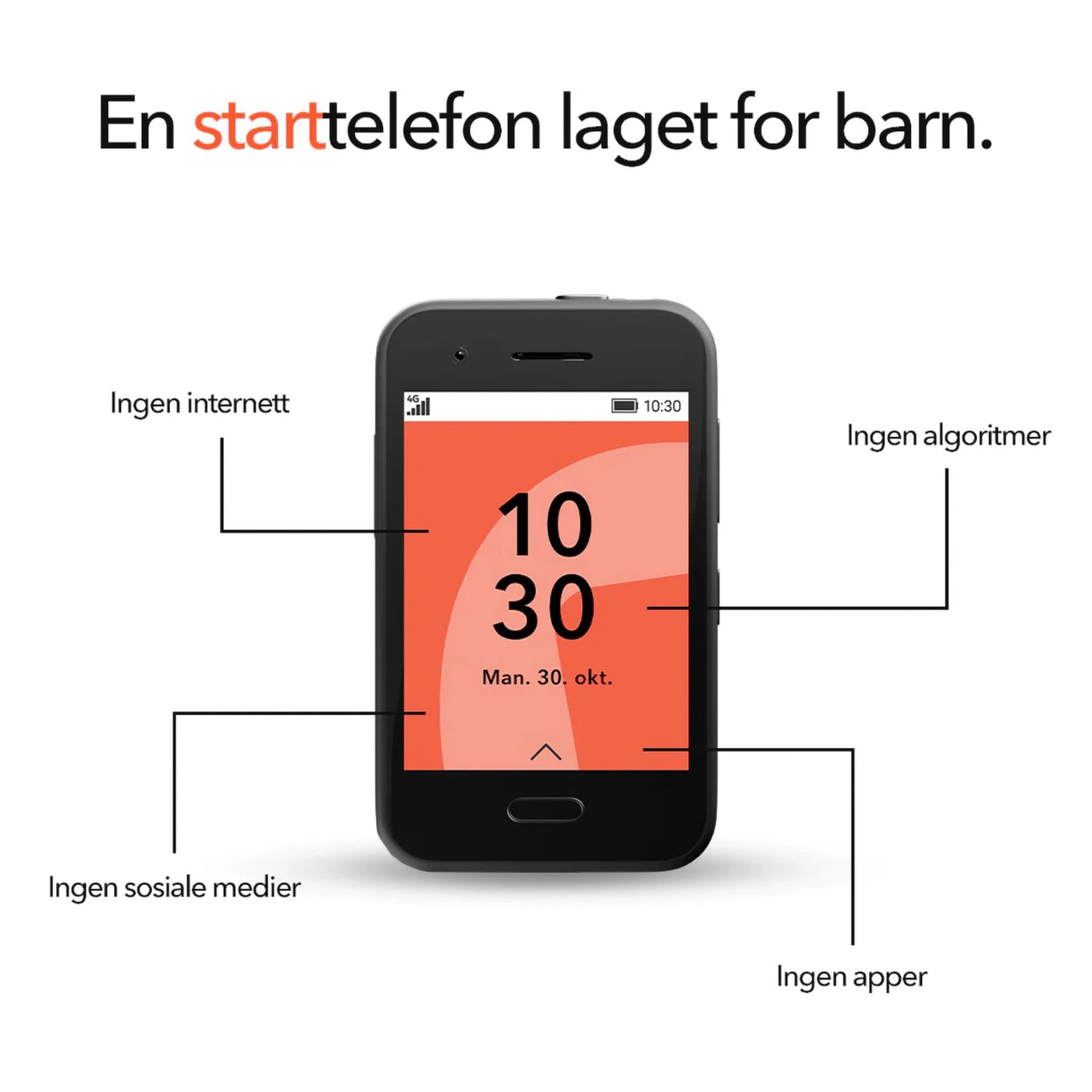 Xplora One - barnmobil uten internett og sosiale medier Svart