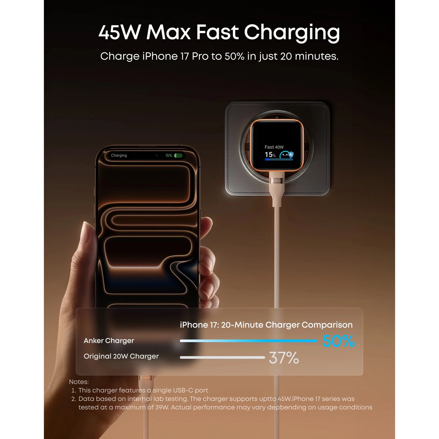 Anker Nano Charger 45 W USB-C-laddare med smart display Vit
