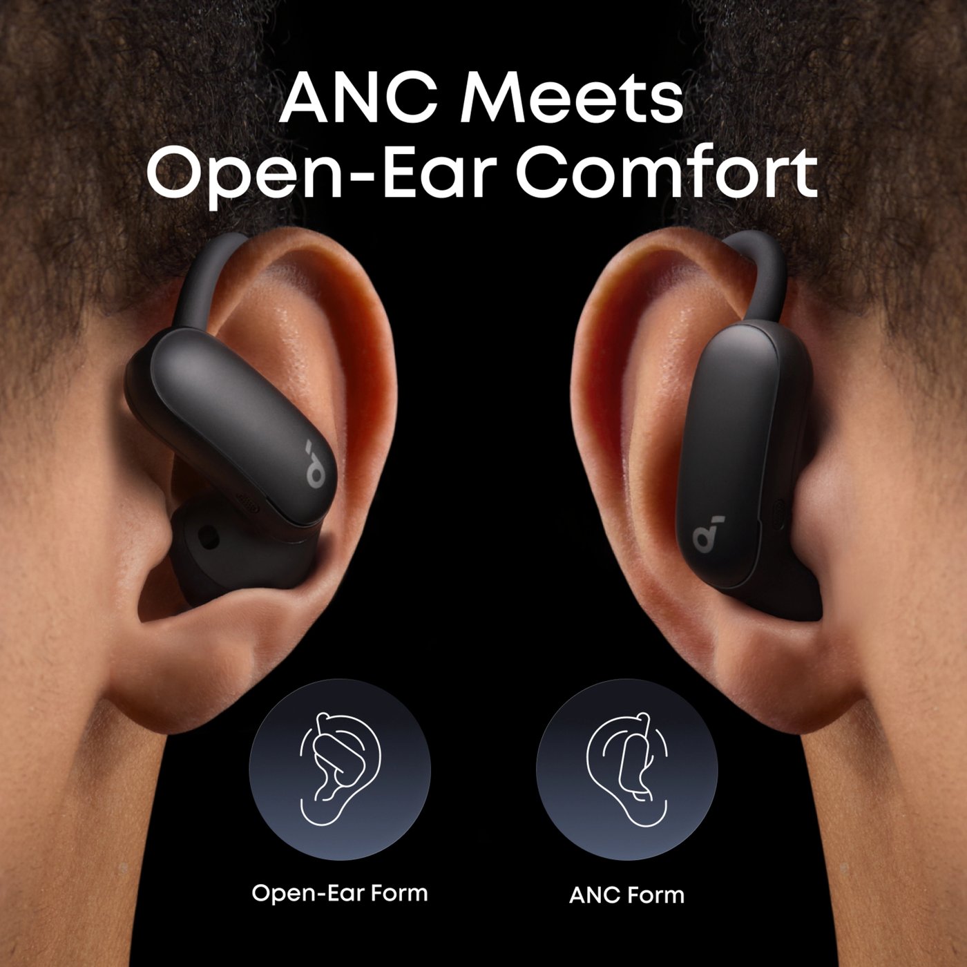 Soundcore AeroFit 2 Pro open ear-hodetelefoner med støyreduksjon Svart
