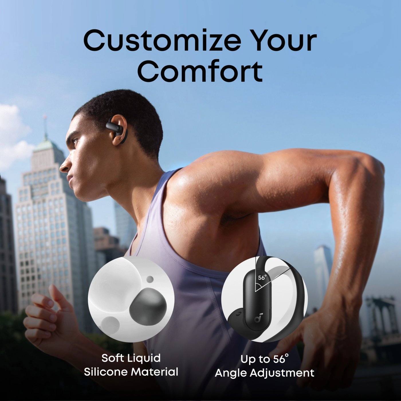 Soundcore AeroFit 2 Pro open ear-hodetelefoner med støyreduksjon Svart