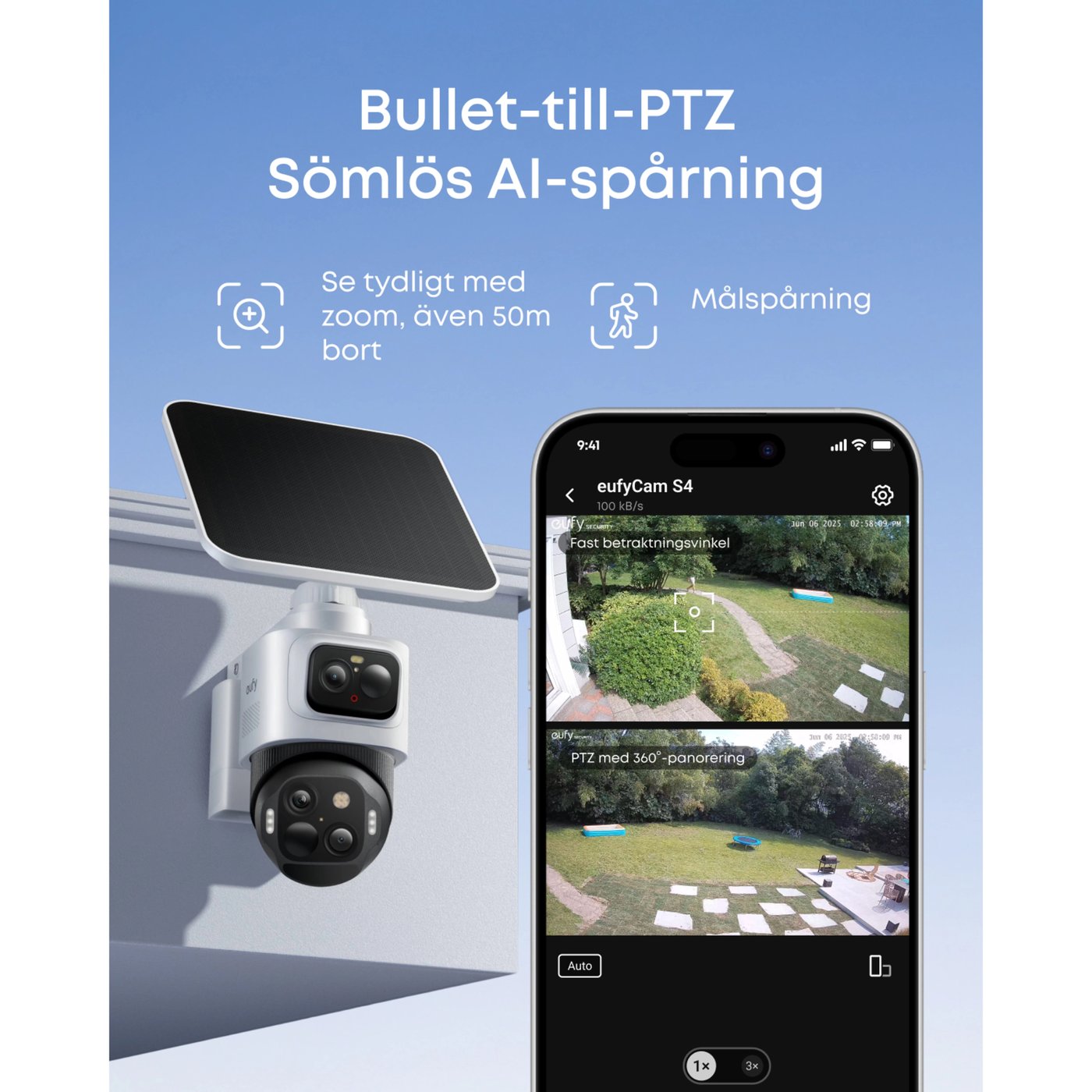 Eufy eufyCam S4 Solo 3-i-1 övervakningskamera med solpanel