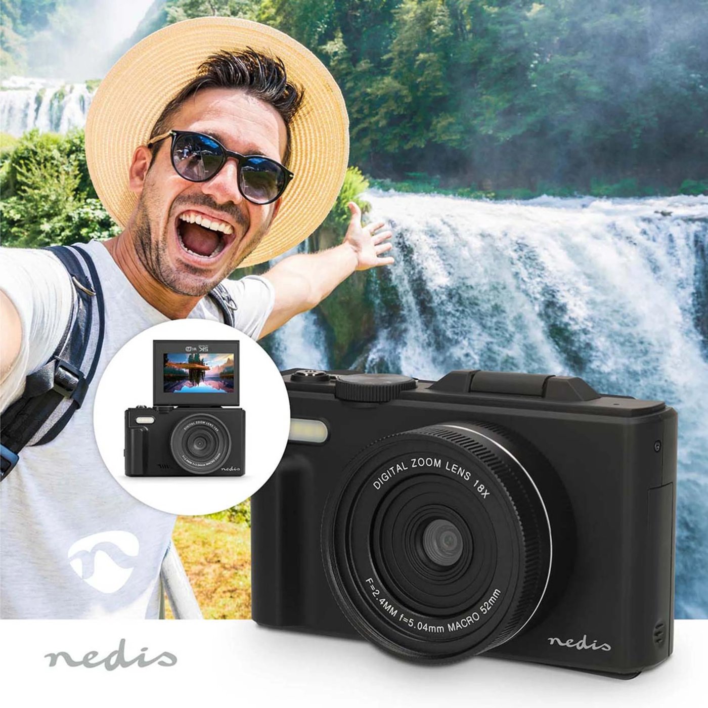 Nedis 5K-digitalkamera med vikbar skärm