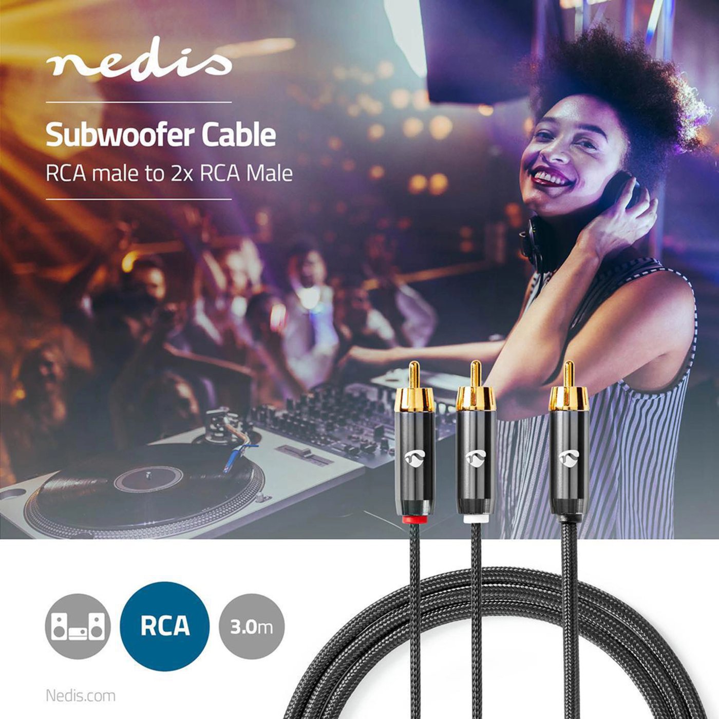 Nedis Subwooferkabel RCA till 2x RCA 3 m