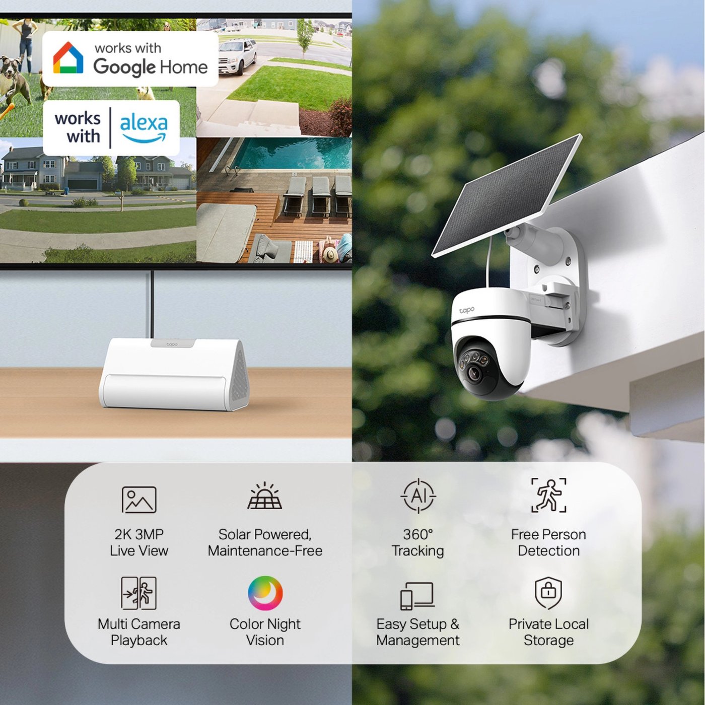 TP-Link Tapo HB112 solcellsdriven övervakningskamera 2K pan/tilt 2-pack Vit