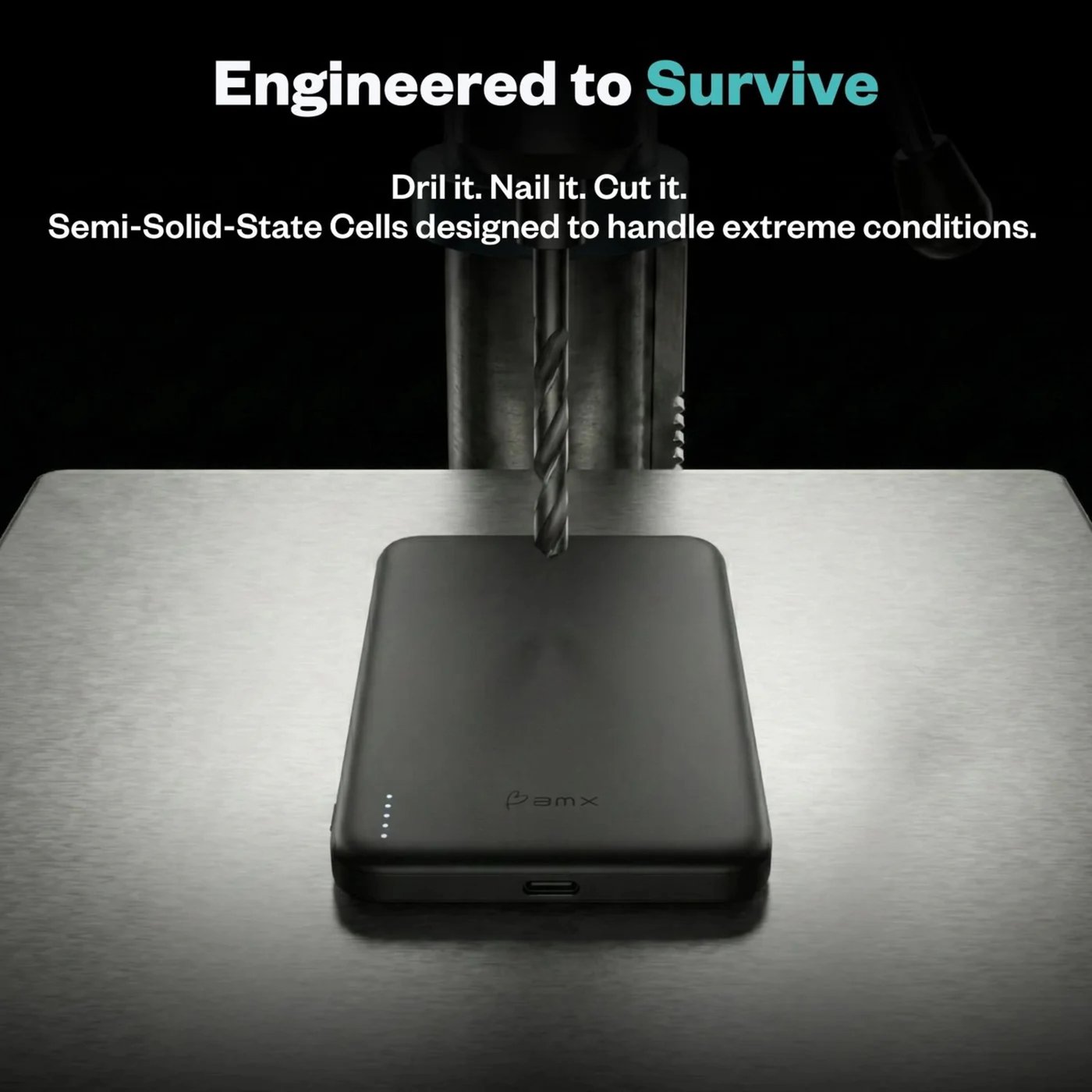BMX Ultratynt magnetisk Qi2-powerbank 5000 mAh, semi-solid-state i titan Black