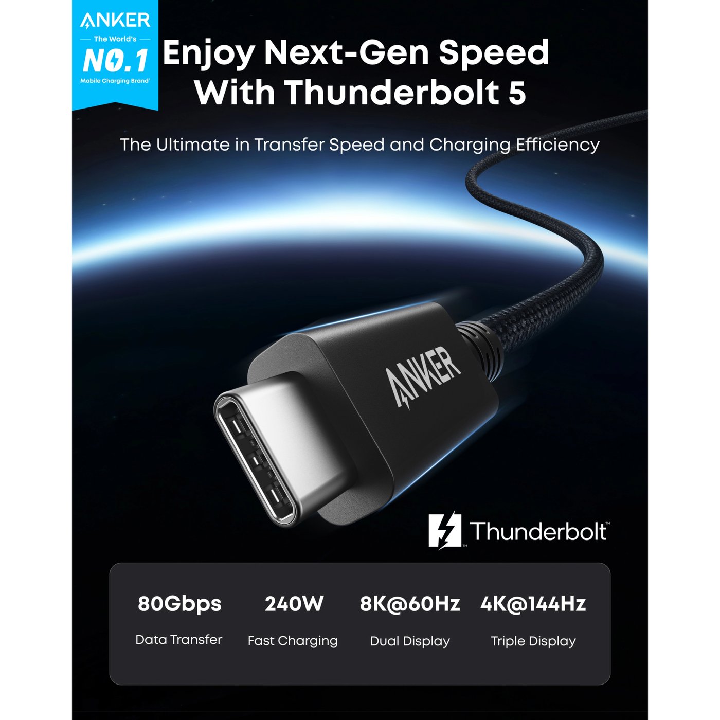 Anker Prime Thunderbolt 5-kabel 1 m