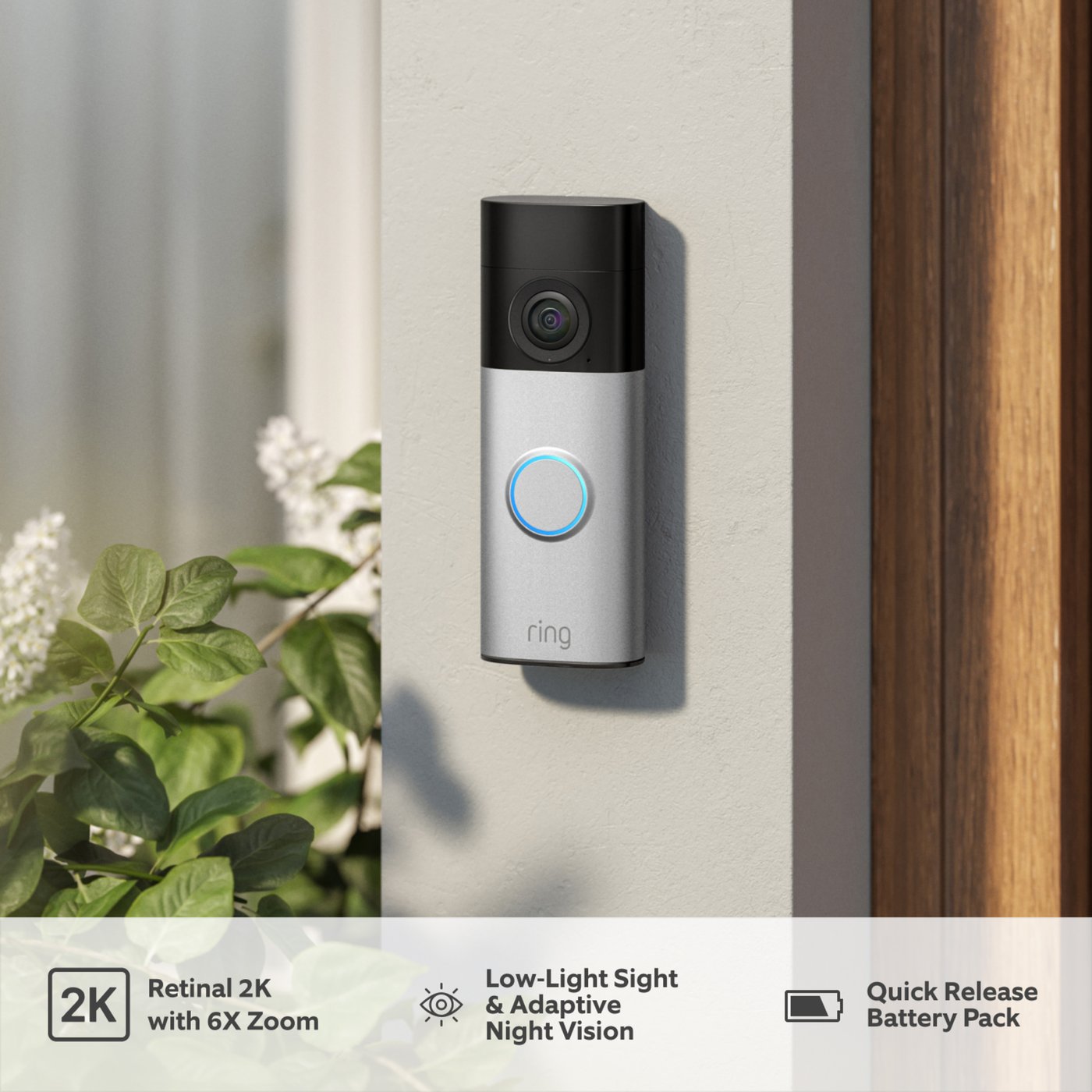 Ring Battery Video Doorbell Plus med Chime Nickel Silver