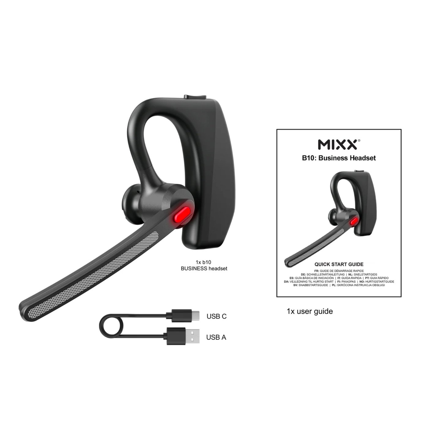MIXX Mono Headset B10 trådløst med ENC-mikrofon Svart