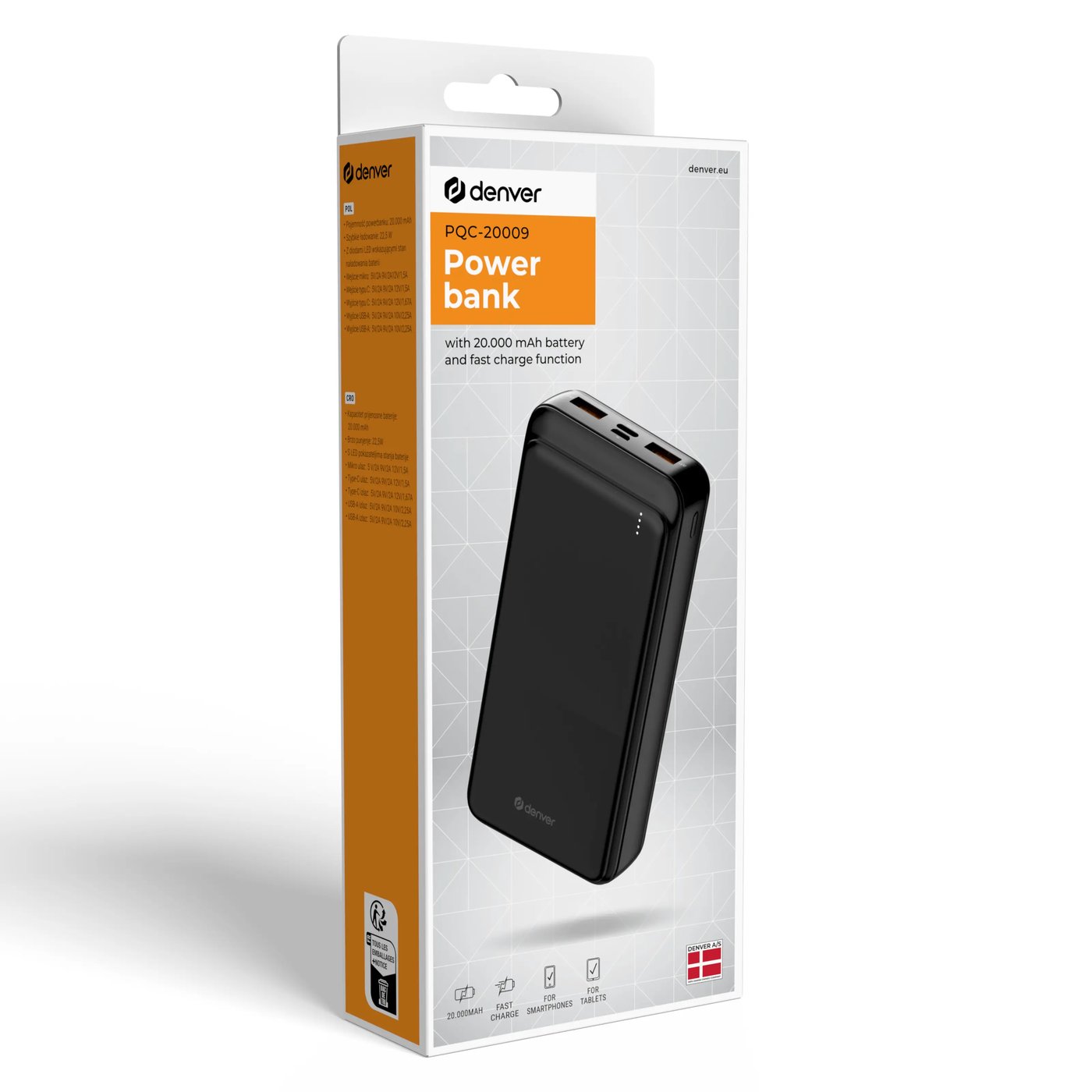 Denver Fast Charge-powerbank med PD 22,5 W 20 000 mAh