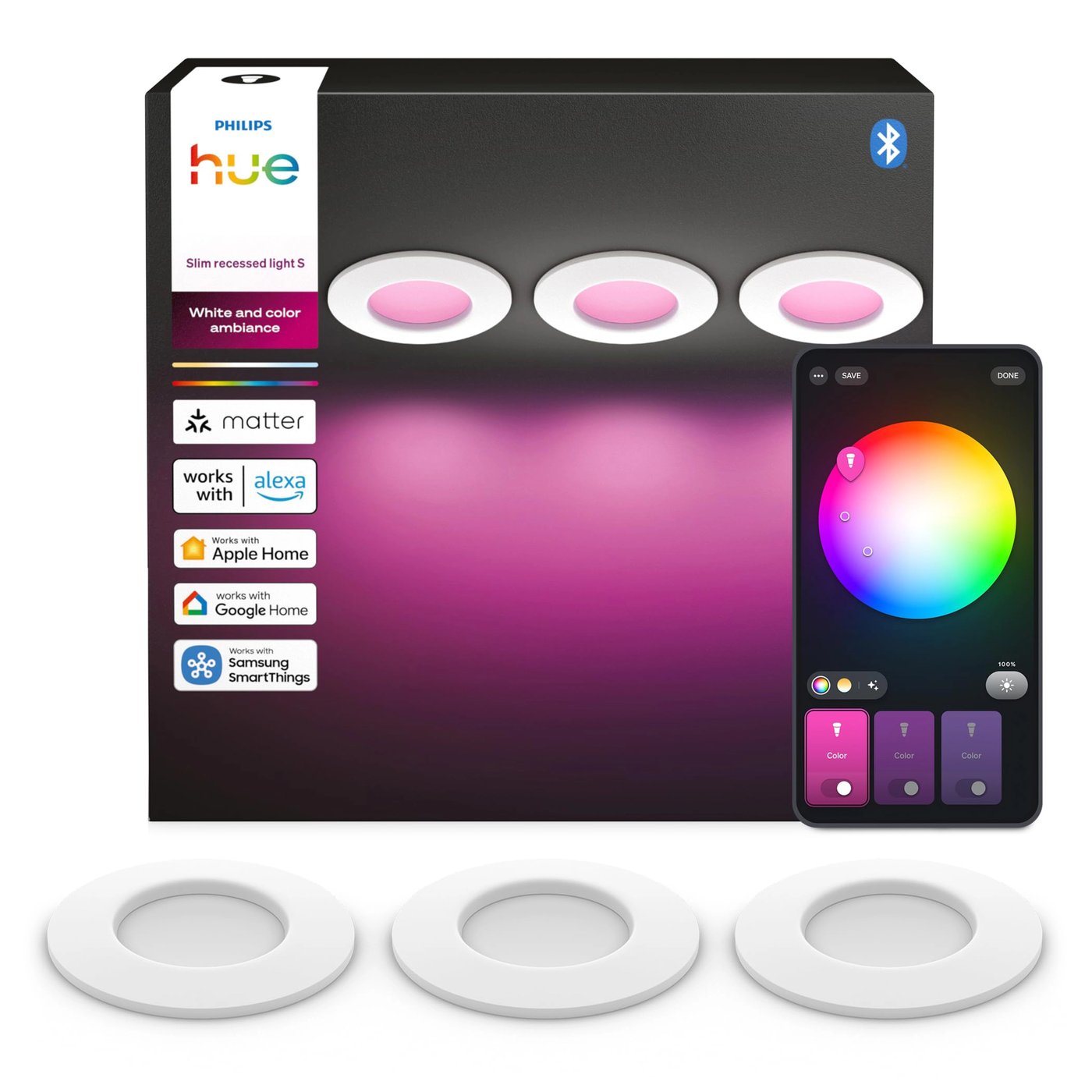 Philips Hue Slim innfelt spotlight 90 mm 3-pk. Hvit