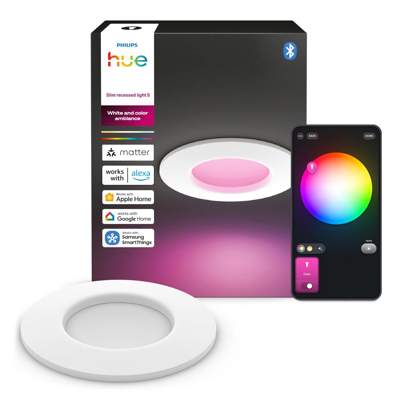 Philips Hue Slim innfelt spotlight 90 mm 1-pk. Hvit
