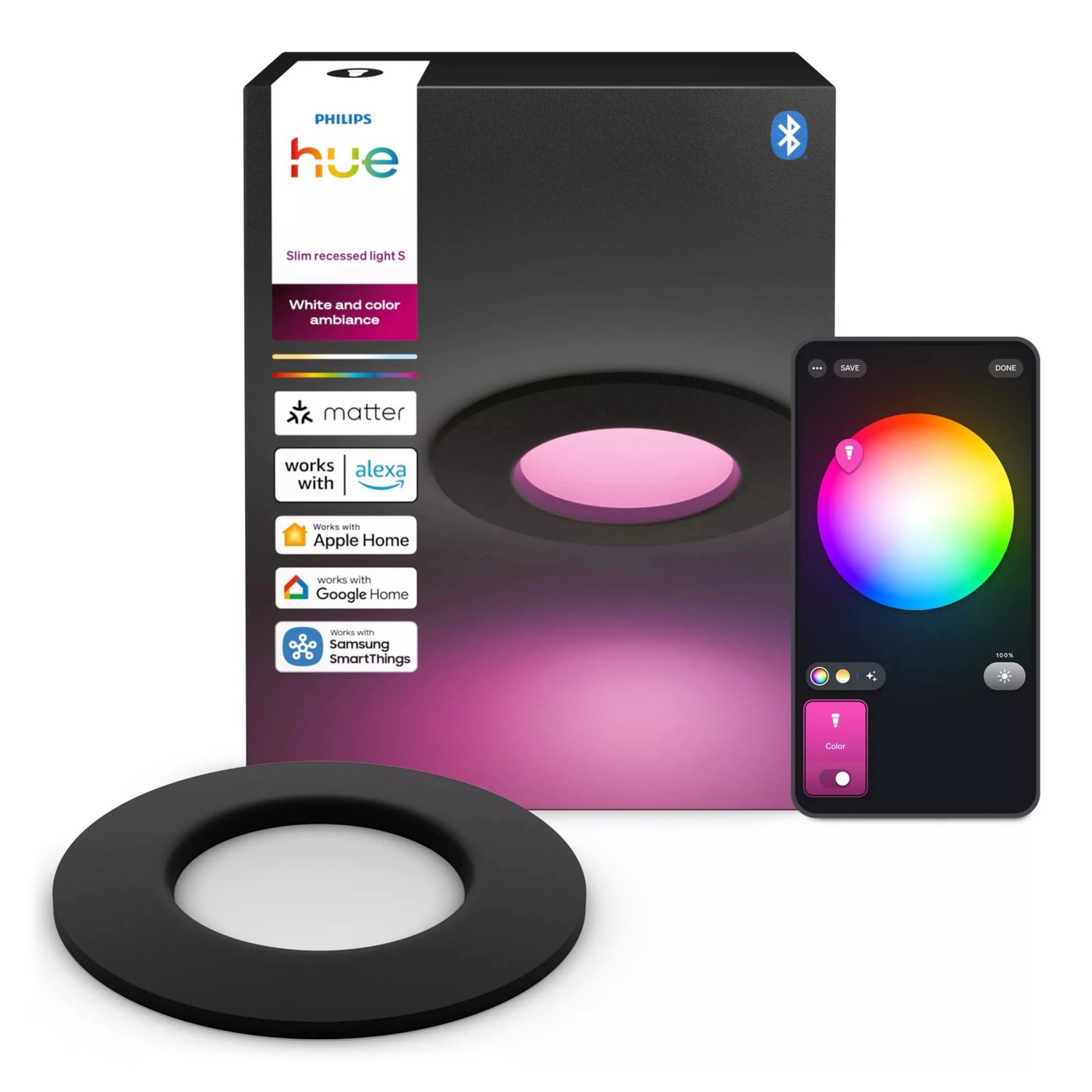 Philips Hue Slim innfelt spotlight 90 mm 1-pk. Svart