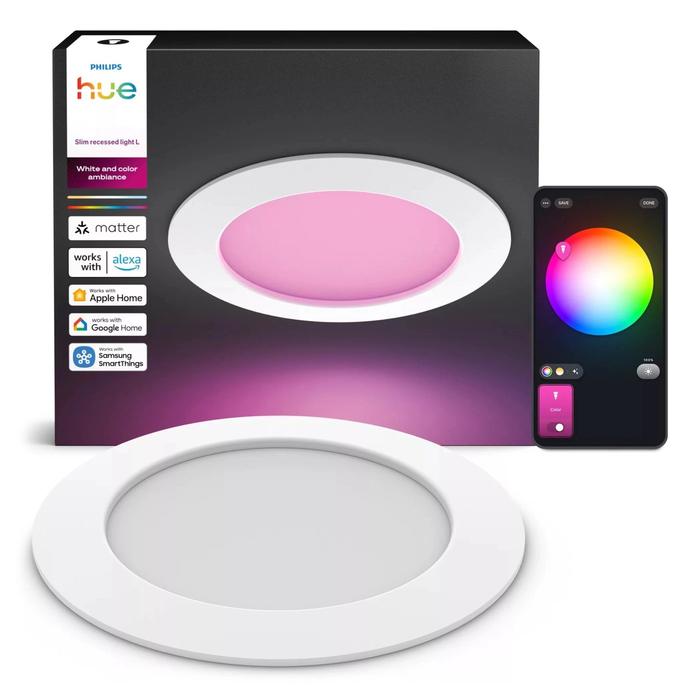 Philips Hue Slim innfelt spotlight 170 mm 1-pk. Hvit