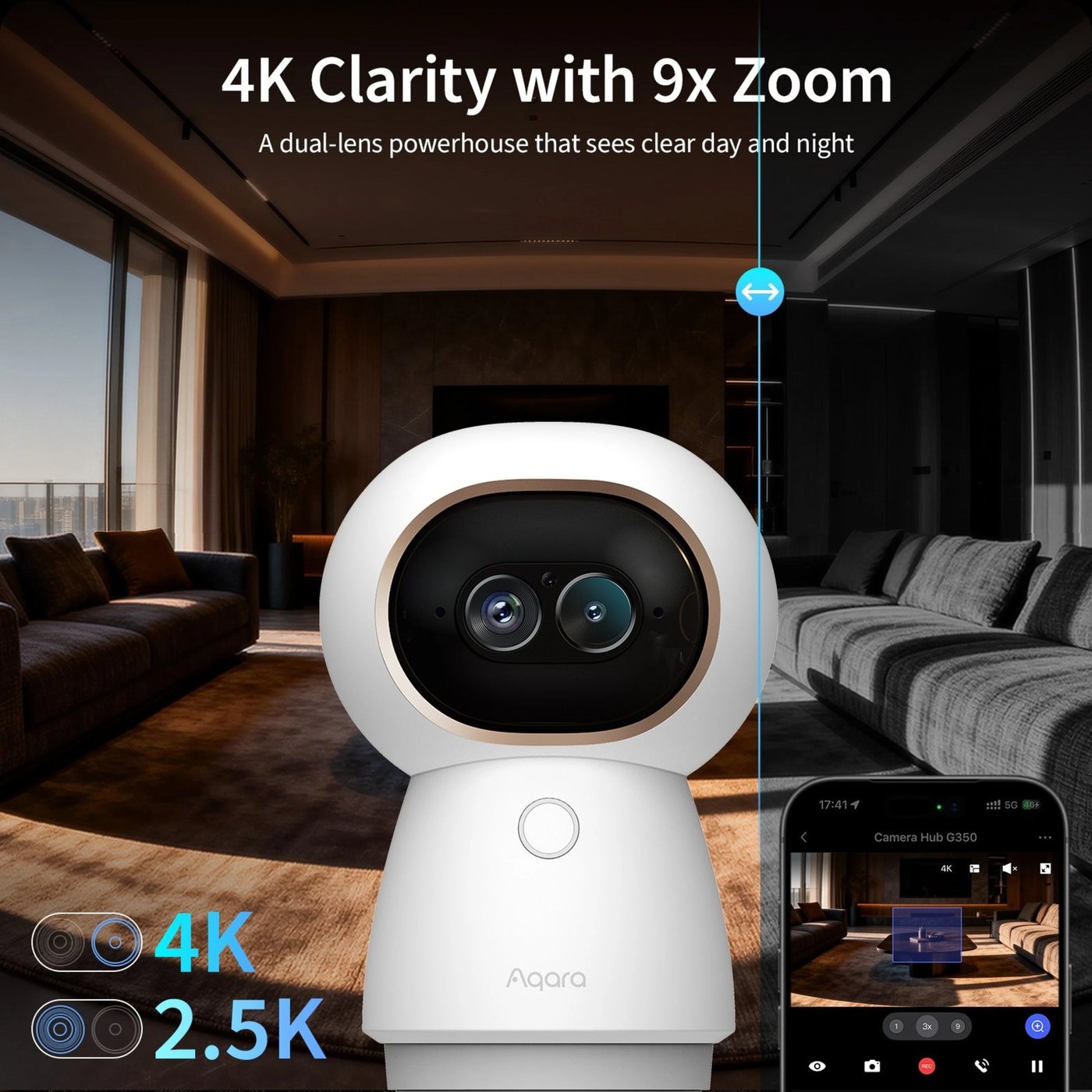 Aqara Camera Hub G350 4K overvåkningskamera og Matter-hub Hvit