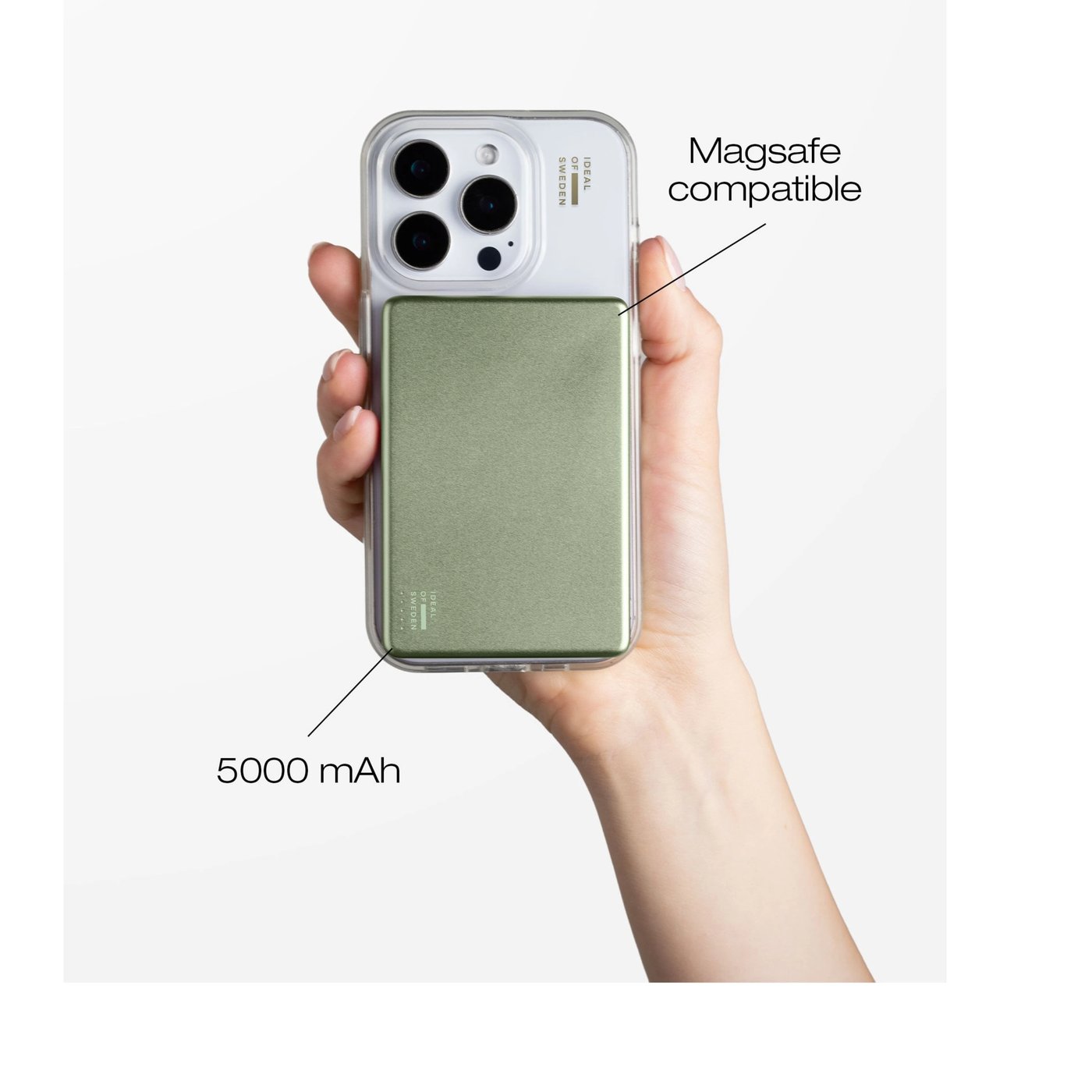 IDEAL OF SWEDEN Slim Powerbank MagSafe 5000 mAh Sage Green