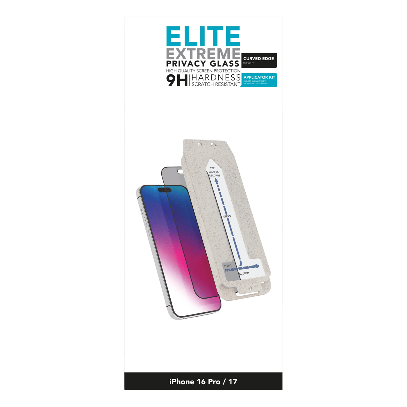 Linocell Elite Extreme Curved Privacy Skjermbeskytter for iPhone 16 Pro og 17