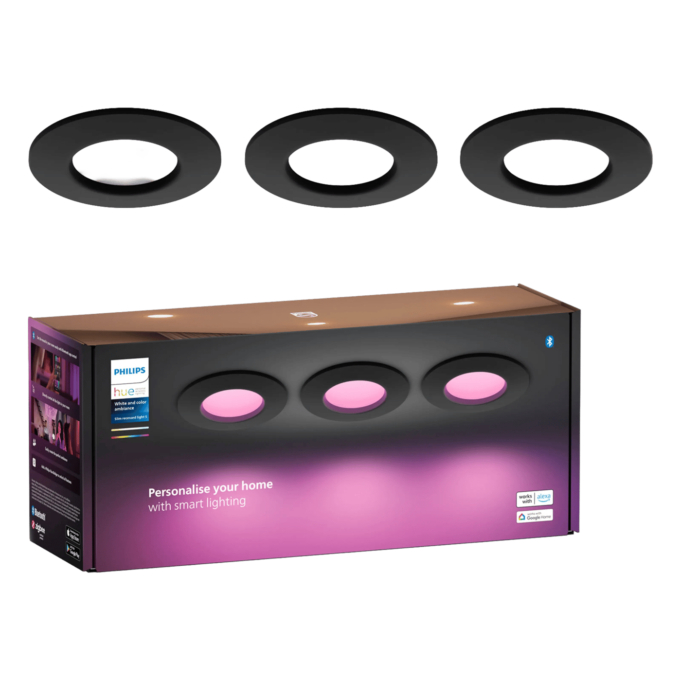 Philips Hue Slank innfelt belysning Ø90 mm 3-pakning Svart