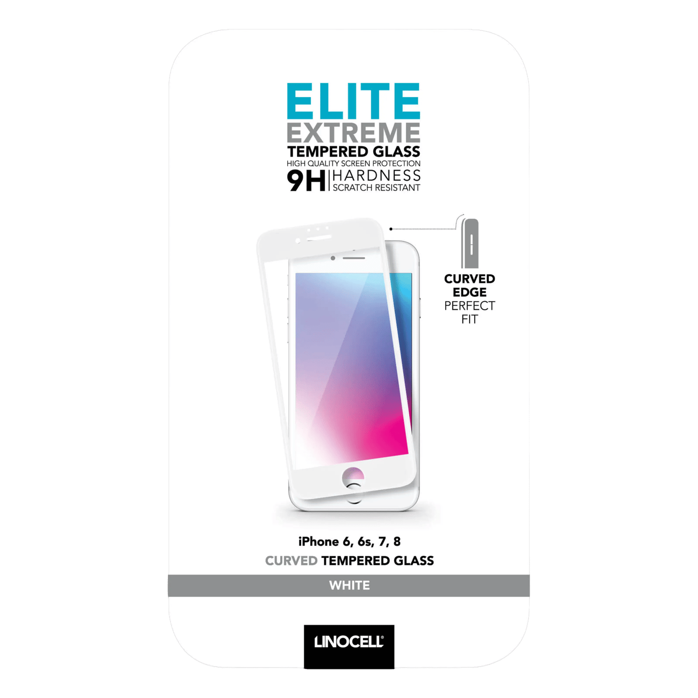 Linocell Elite Extreme Curved Skjermbeskytter for iPhone 6, 7 og 8 Hvit