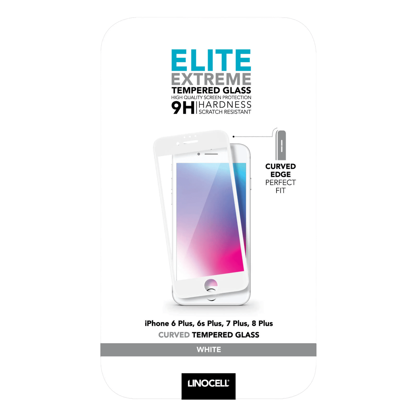 Linocell Elite Extreme Curved for iPhone 6, 7 og 8 Plus Hvit