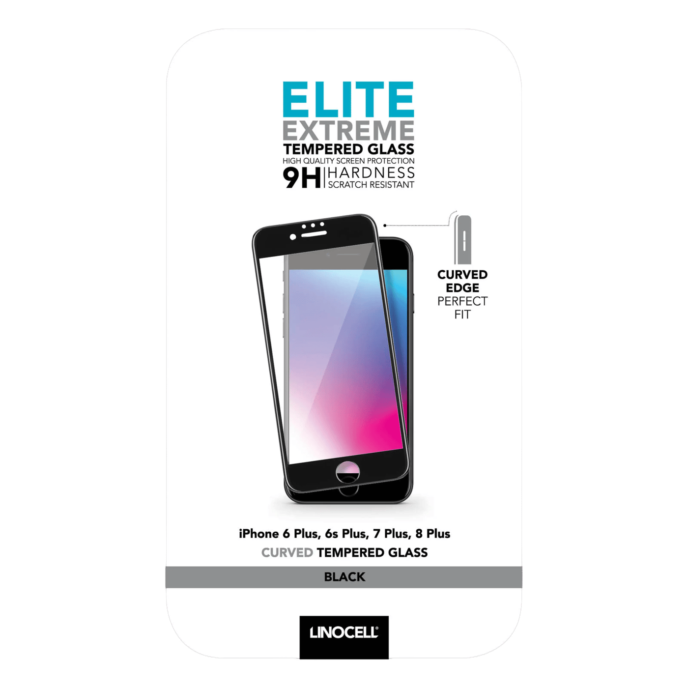 Linocell Elite Extreme Curved for iPhone 6, 7 og 8 Plus Svart