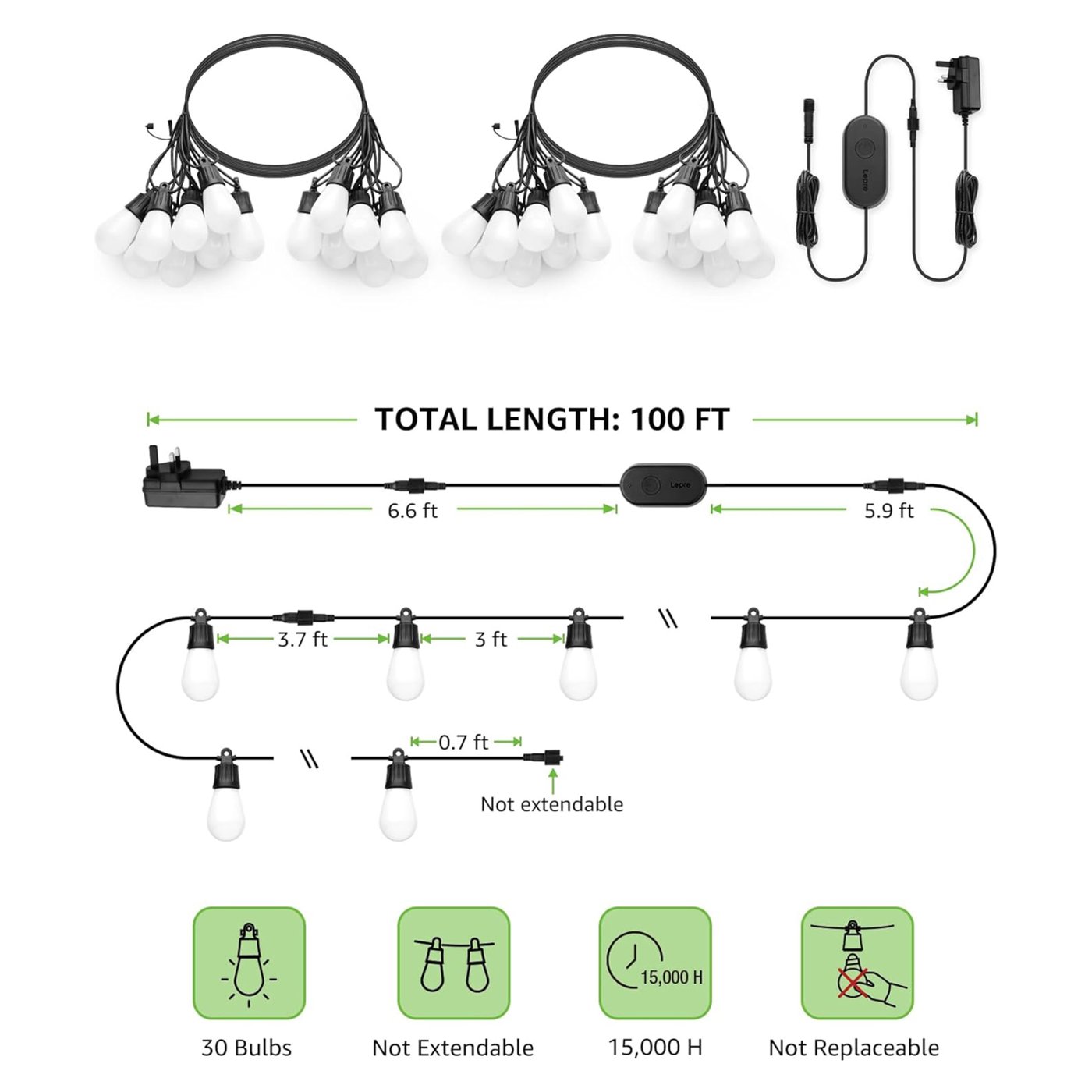 Lepro ZB1 AI Outdoor smart ljusslinga med RGBIC 30 m
