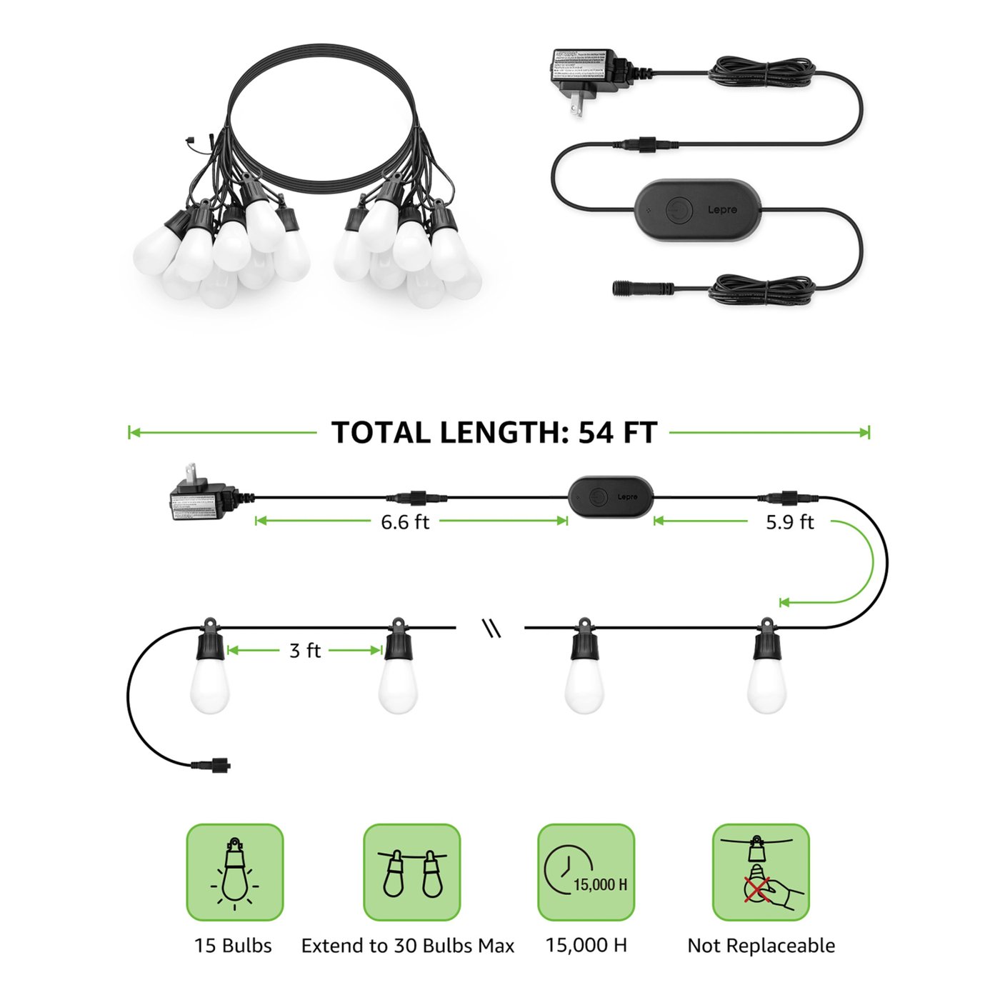 Lepro ZB1 AI Outdoor smart ljusslinga med RGBIC 15 m
