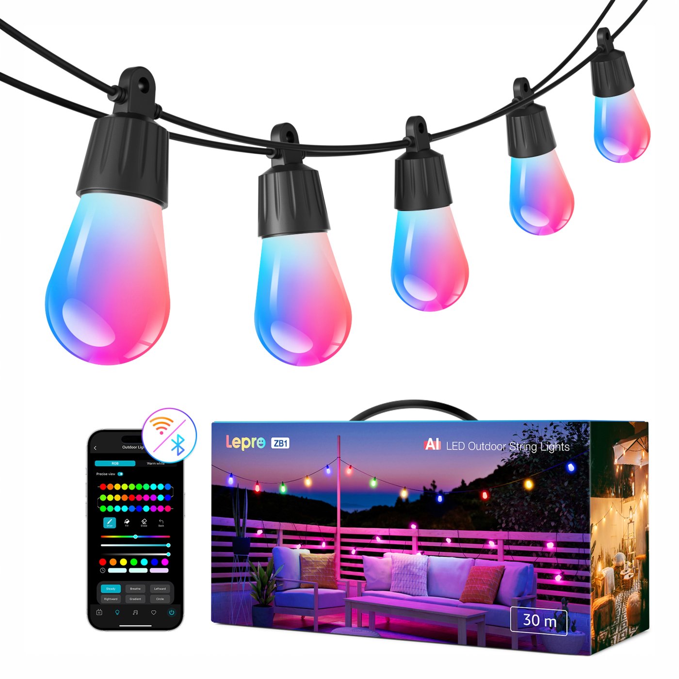 Lepro ZB1 AI Outdoor smart ljusslinga med RGBIC 30 m