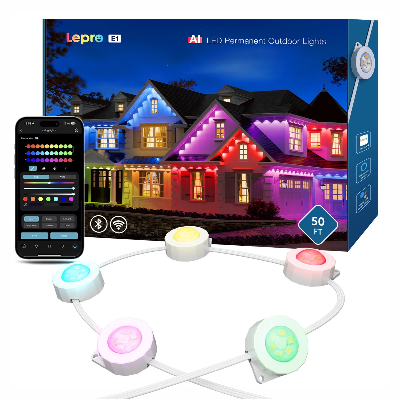 Lepro E1 AI-driven permanent utomhusbelysning 30 m