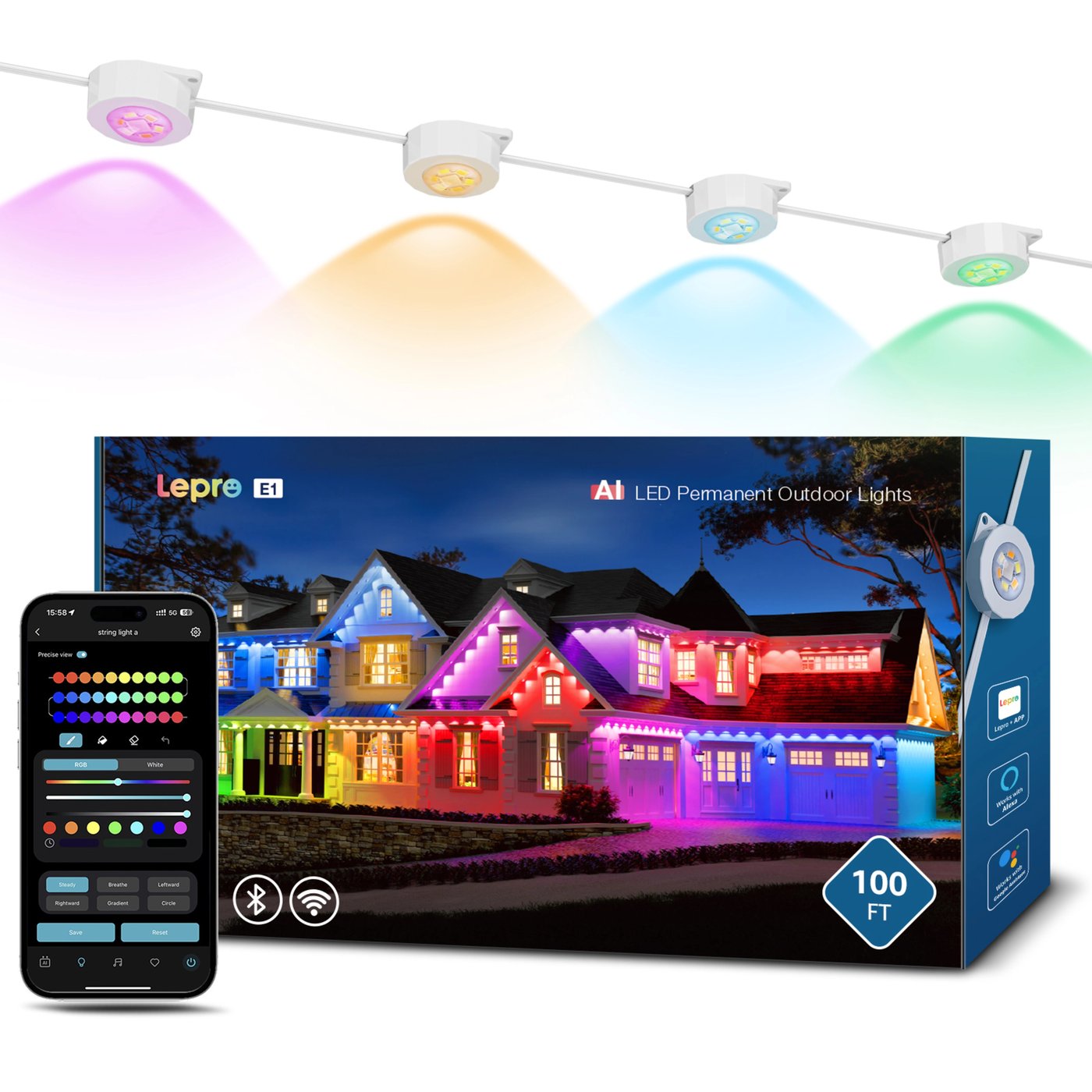 Lepro E1 AI-driven permanent utomhusbelysning 60 m