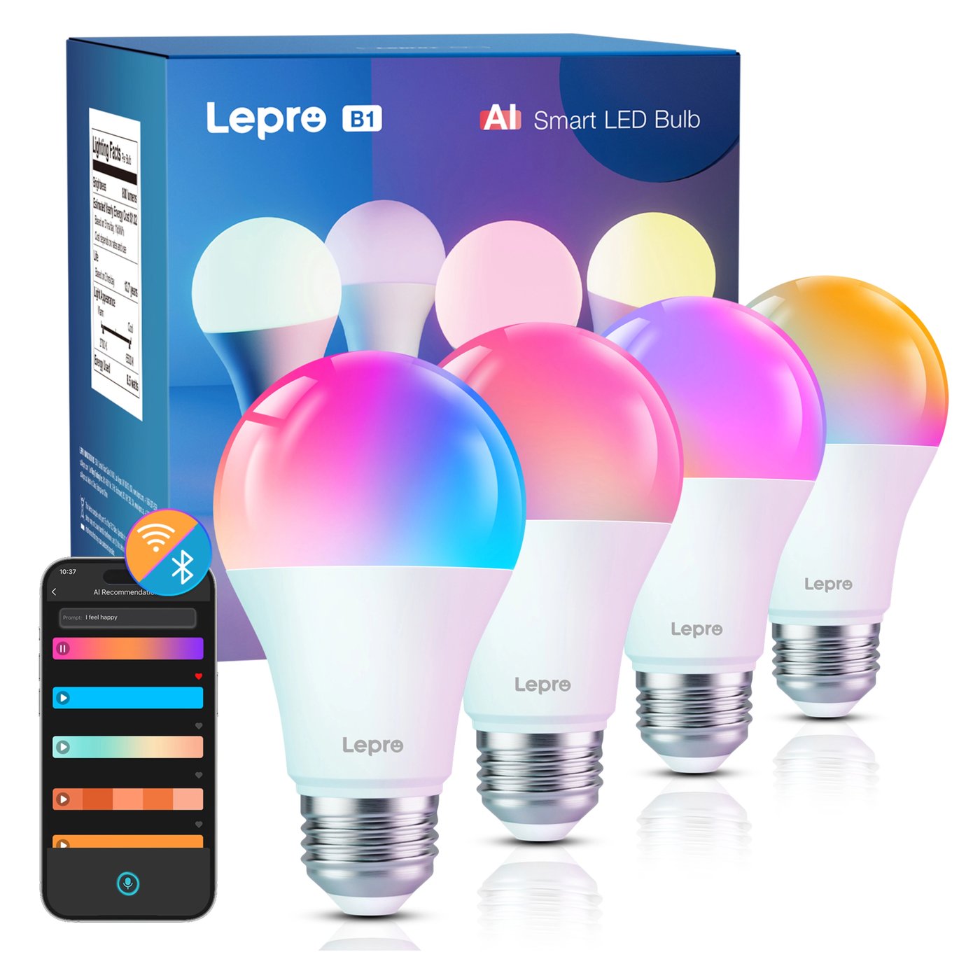 Lepro B1 AI Smart Bulb E27 4-pakning