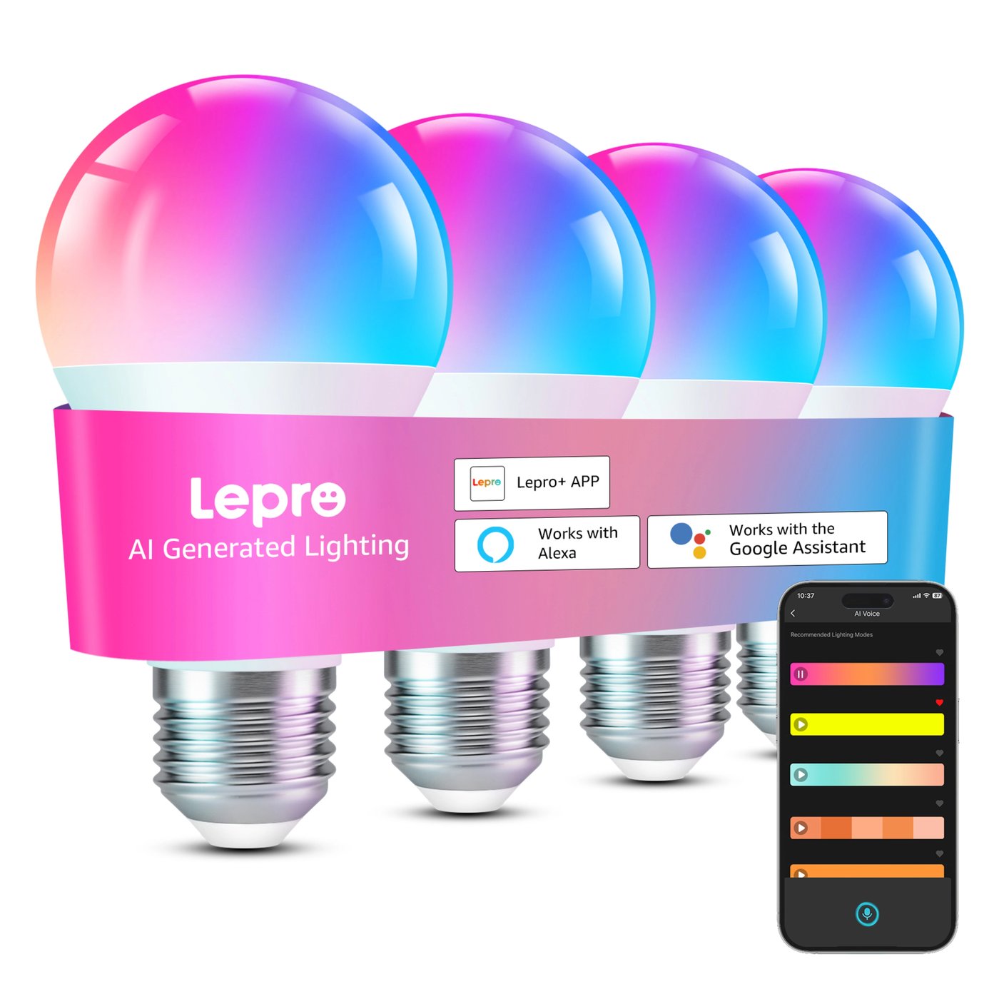 Lepro B1 AI Smart Bulb E27 4-pakning