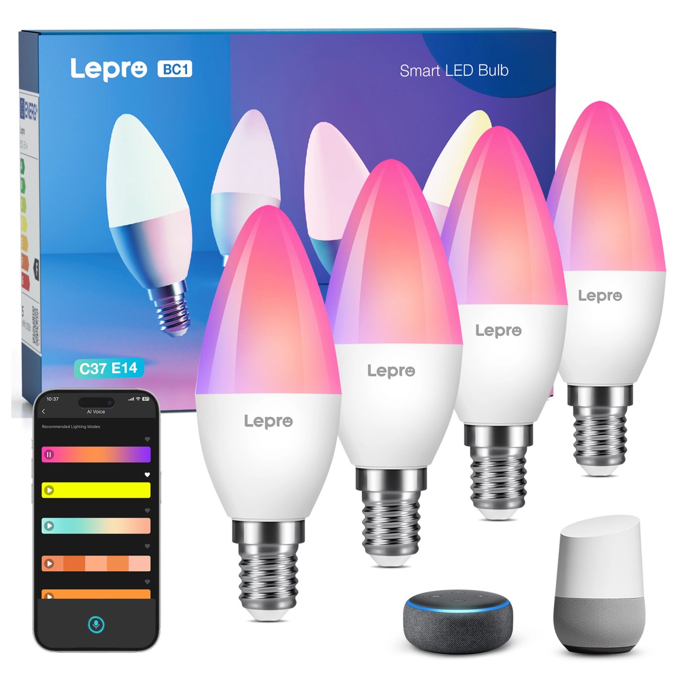 Lepro BC1 AI Smart Bulb E14 4-pakning