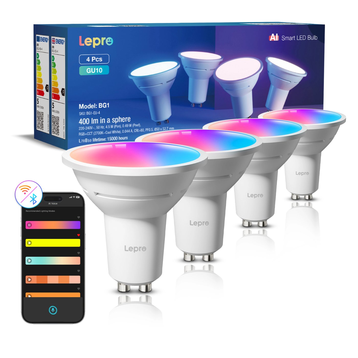 Lepro BG1 AI Smart Bulb GU10-lampe 4-pakning