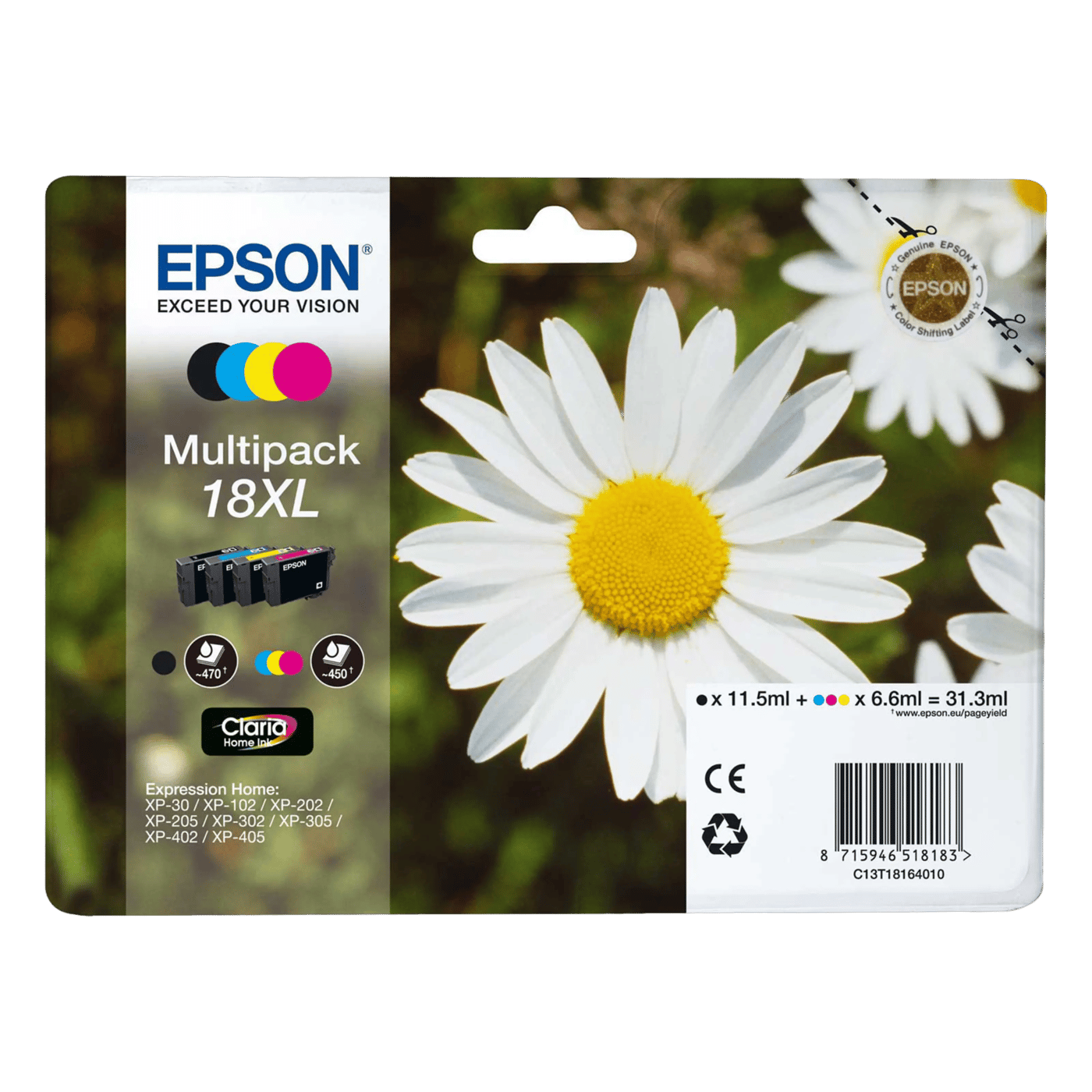 Epson 18XL blekkpatroner, pakning