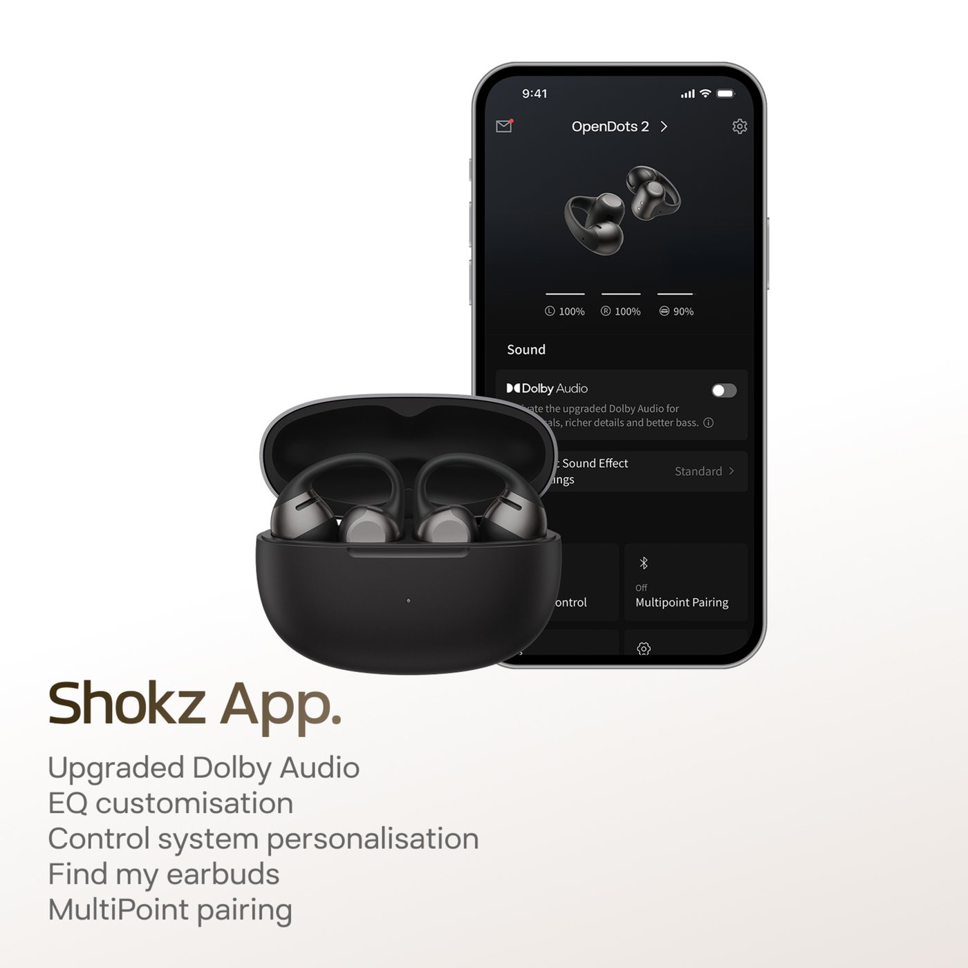 Shokz OpenDots 2 open-ear clip-on-hörlurar Svart