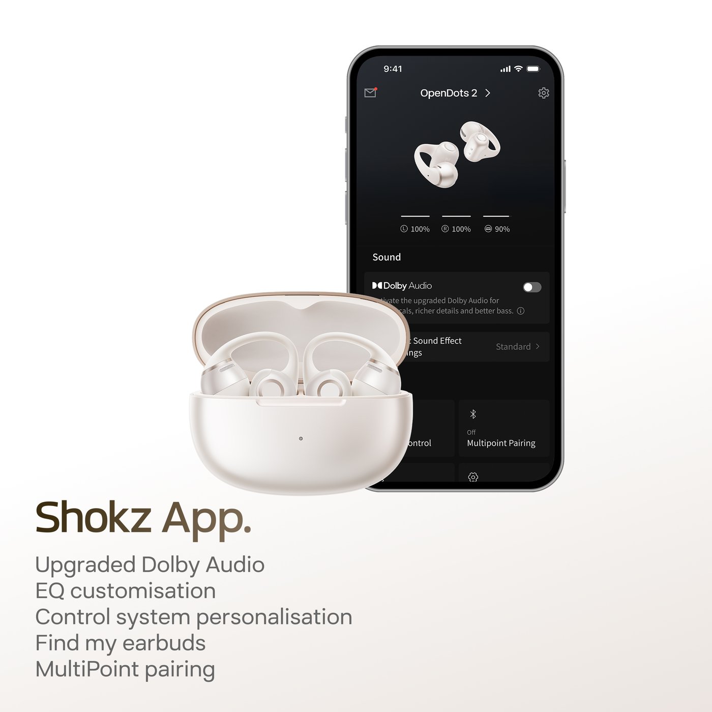 Shokz OpenDots 2 open-ear clip-on-hörlurar Vit