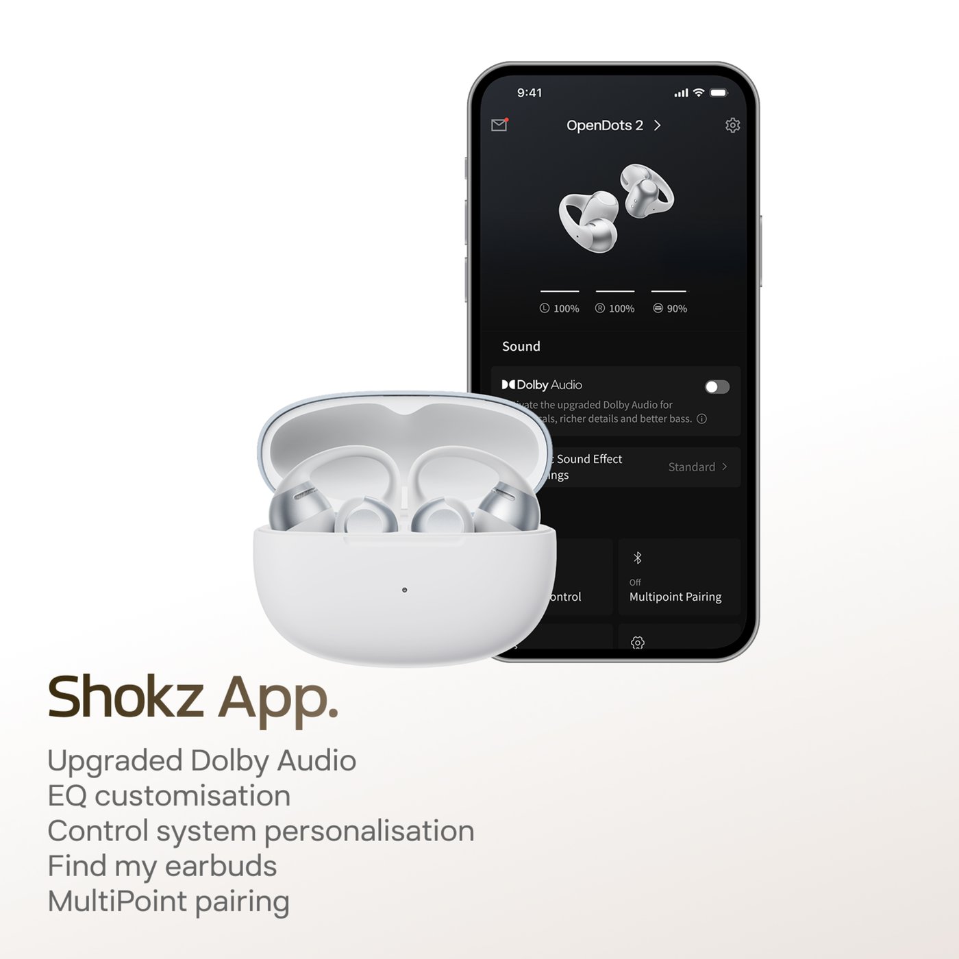 Shokz OpenDots 2 open-ear clip-on-hörlurar Grå