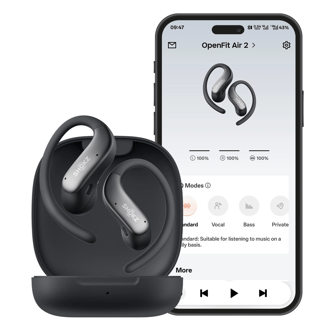 Shokz OpenFit Air 2 open-ear-hörlurar Svart