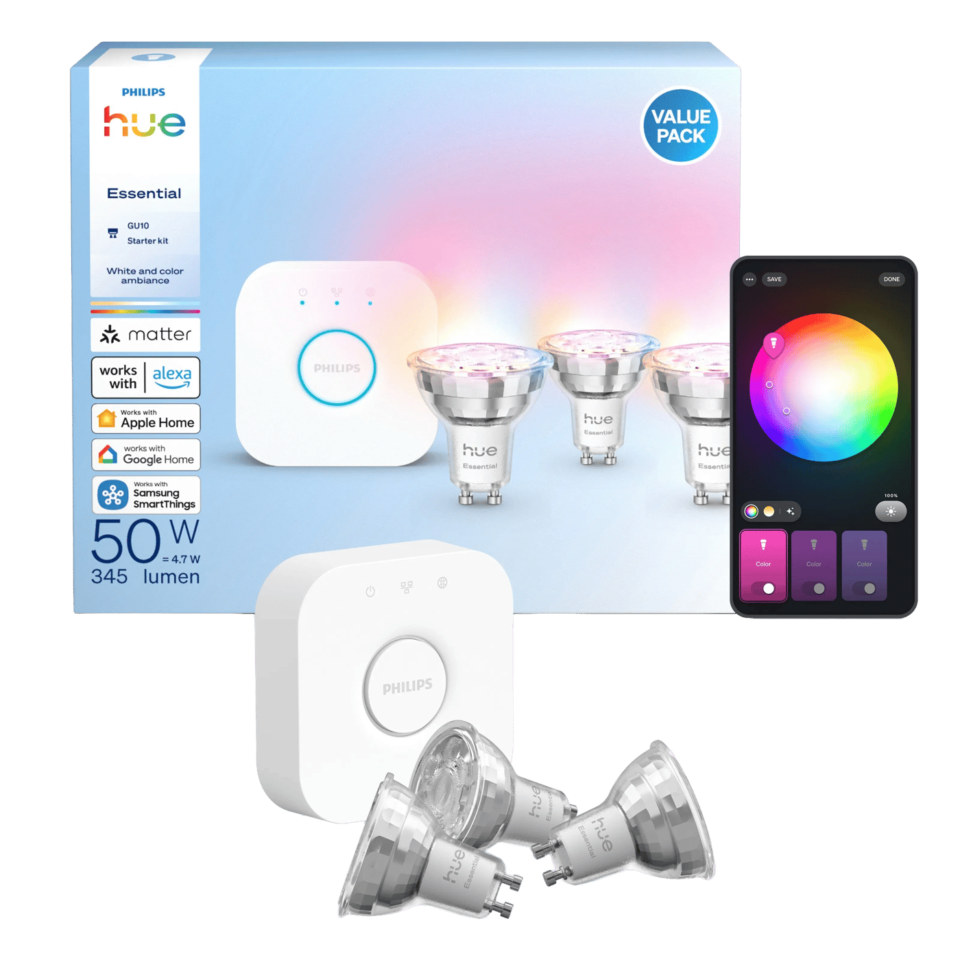 Philips Hue Hue White and Color Ambiance Essential startpakke 3x GU10