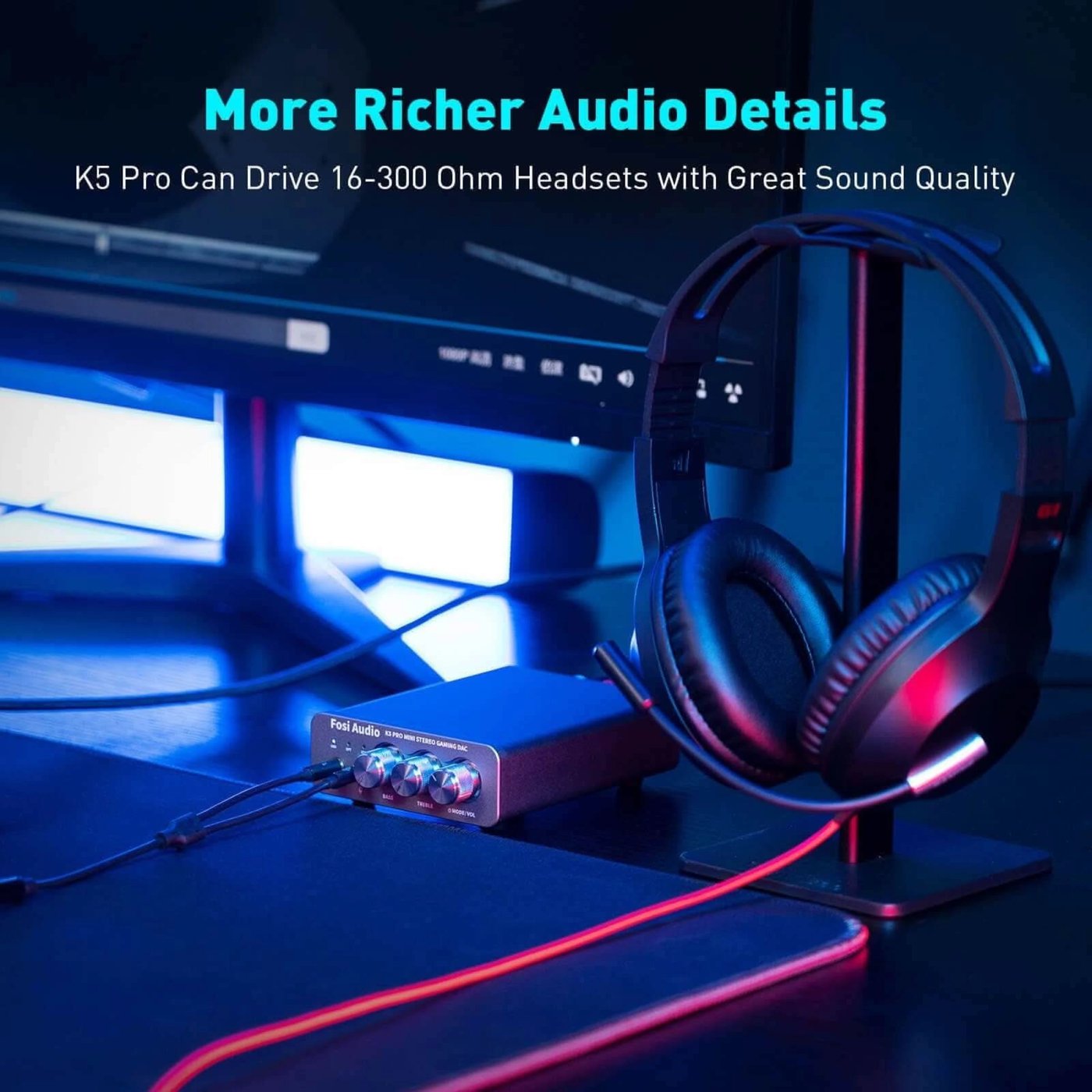 Fosi Audio K5 Pro Gaming-DAC och hörlursförstärkare